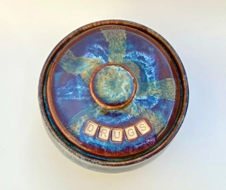 SECOND 'Drugs' lidded pot - for tea, coffee, toiletries, jewellery or decorative