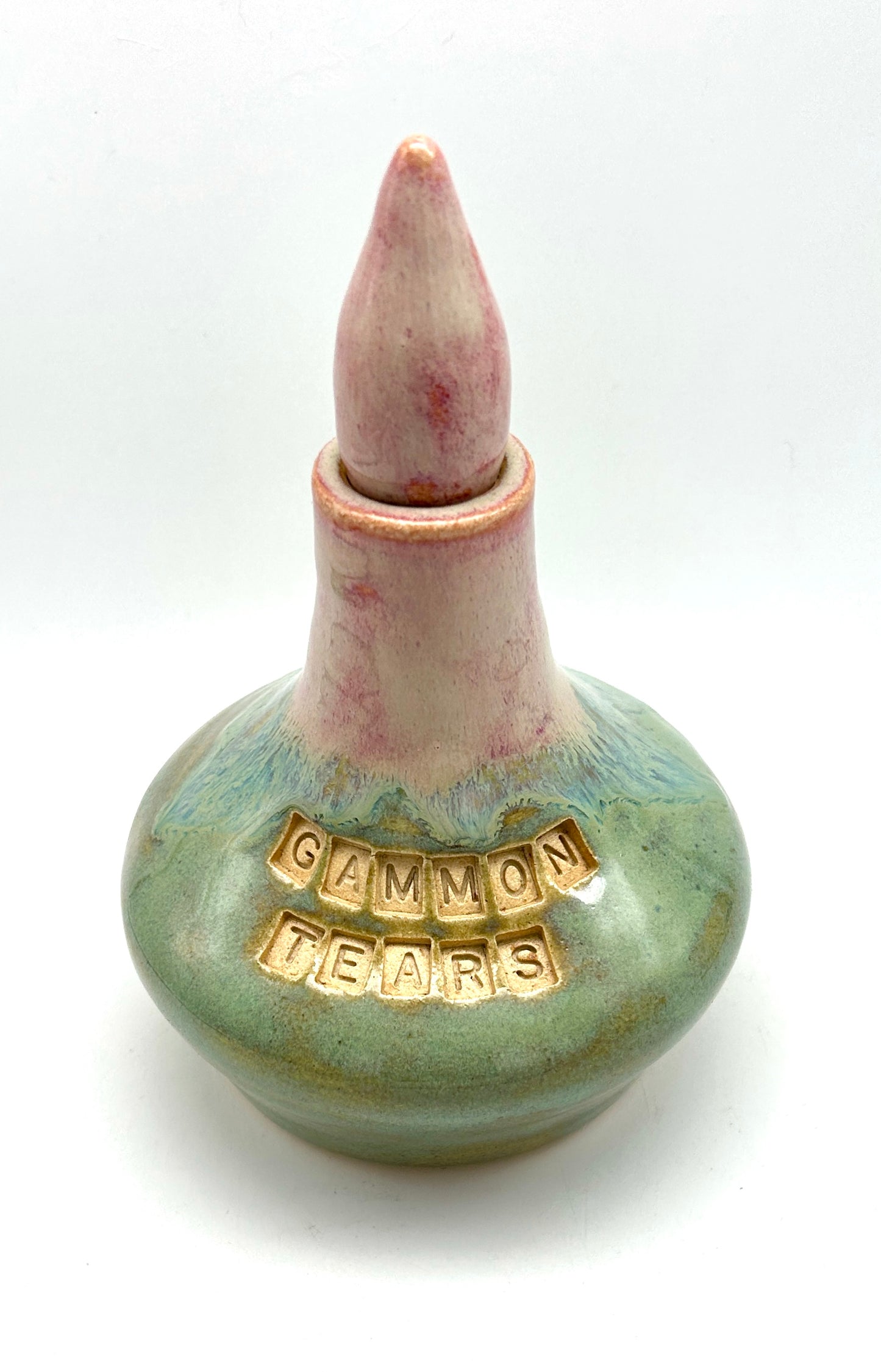 SECOND Gammon tears decanter in pinks and greens