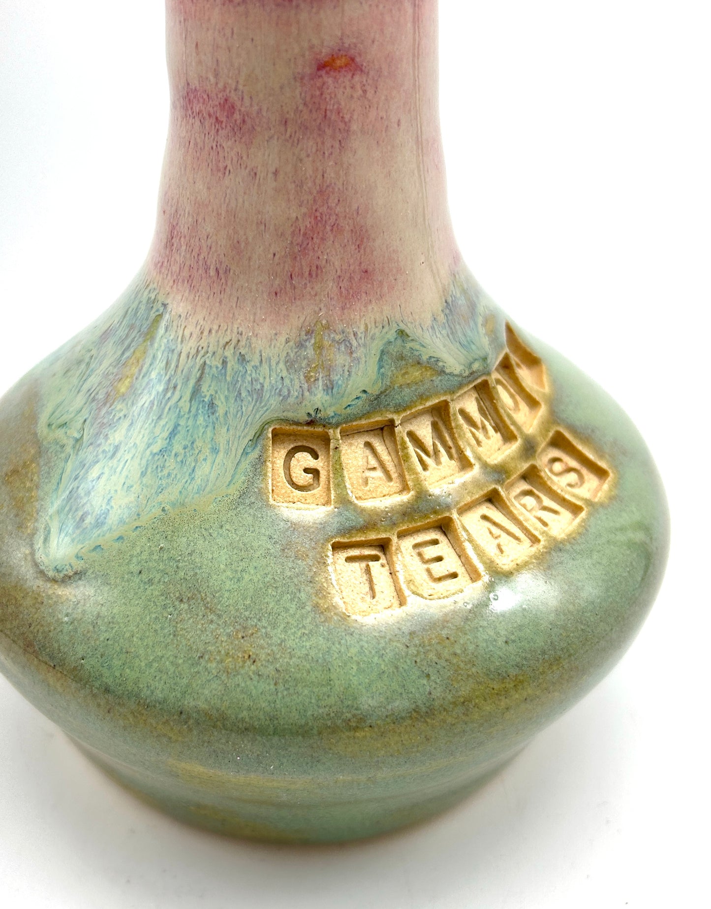 SECOND Gammon tears decanter in pinks and greens
