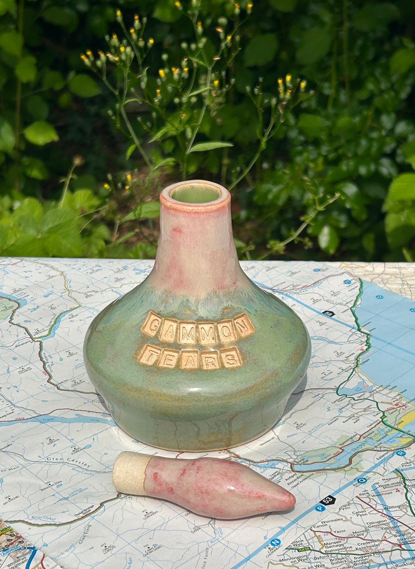 SECOND Gammon tears decanter in pinks and greens