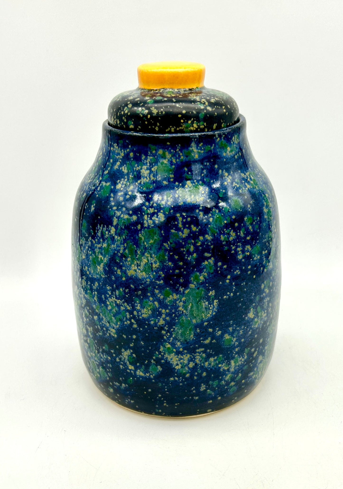 'Drugs' lidded jar in brilliant galaxy glazes