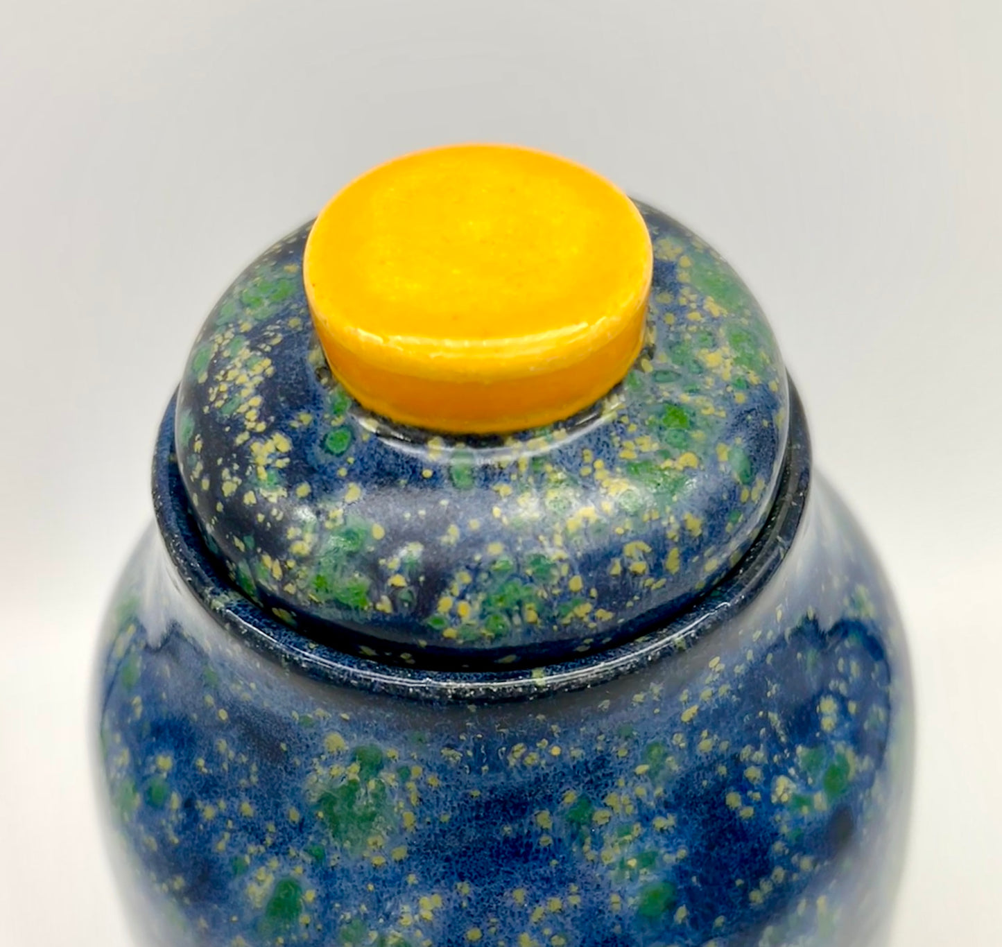 'Drugs' lidded jar in brilliant galaxy glazes