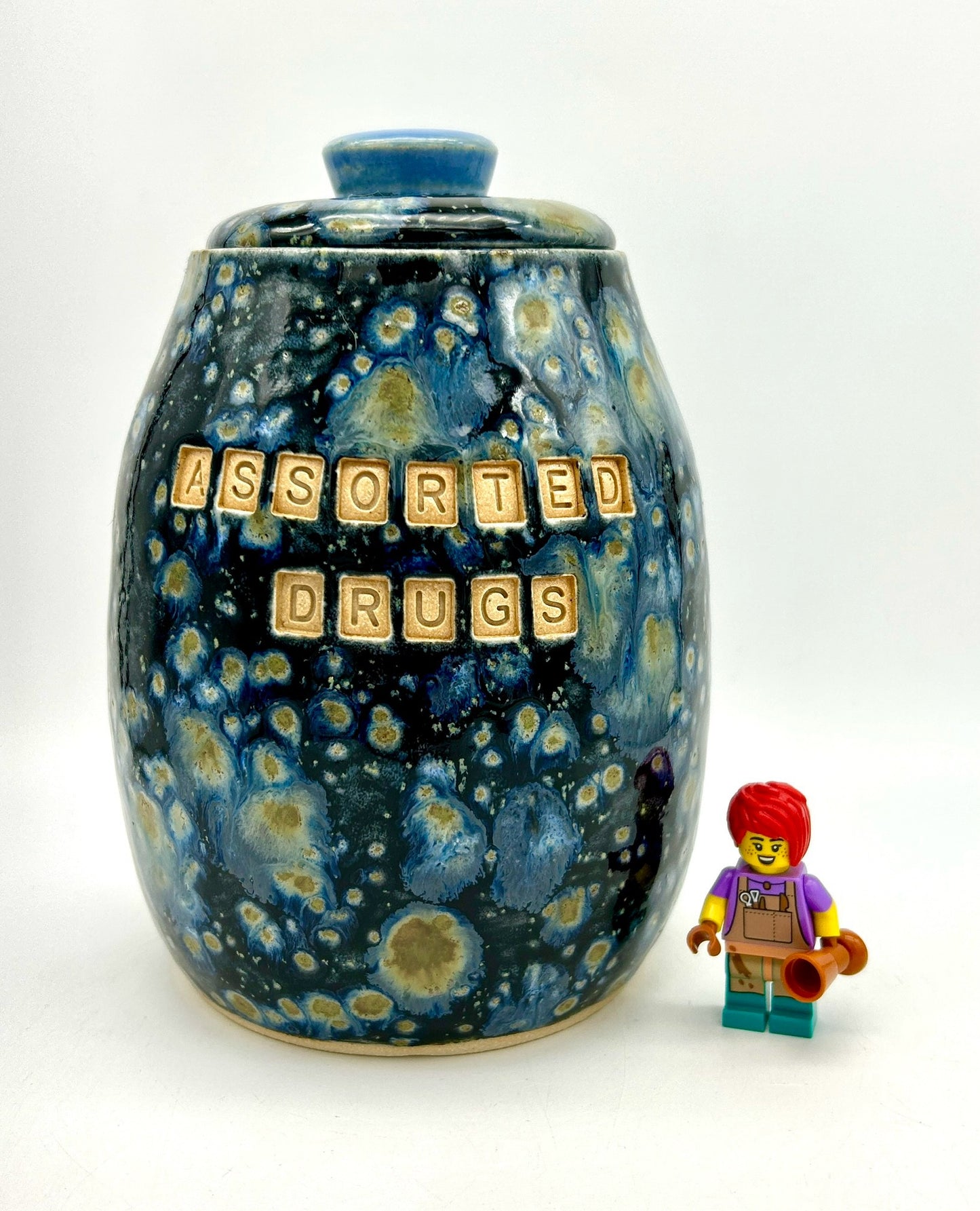 'Assorted drugs' lidded pot in galaxy glazes