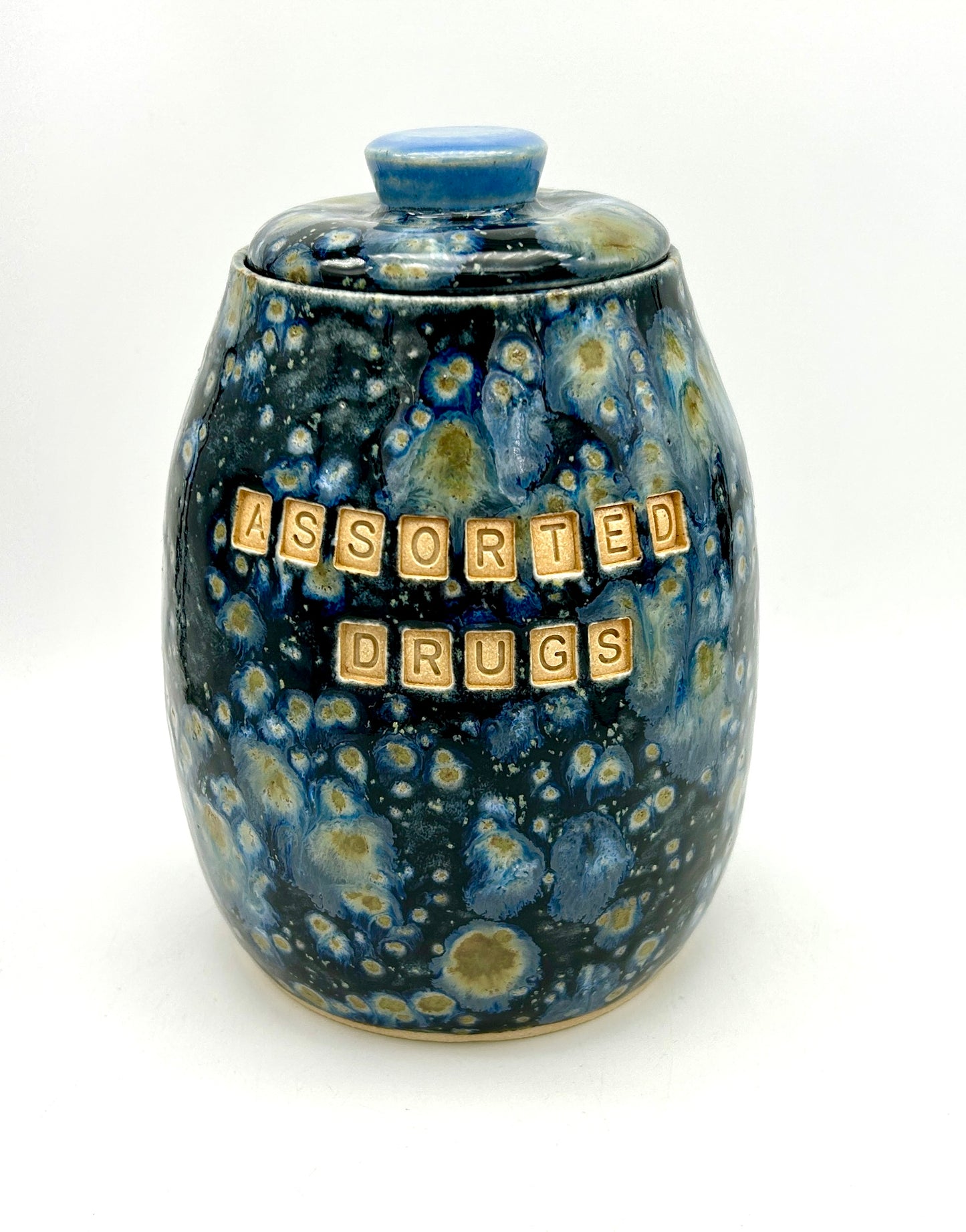 'Assorted drugs' lidded pot in galaxy glazes