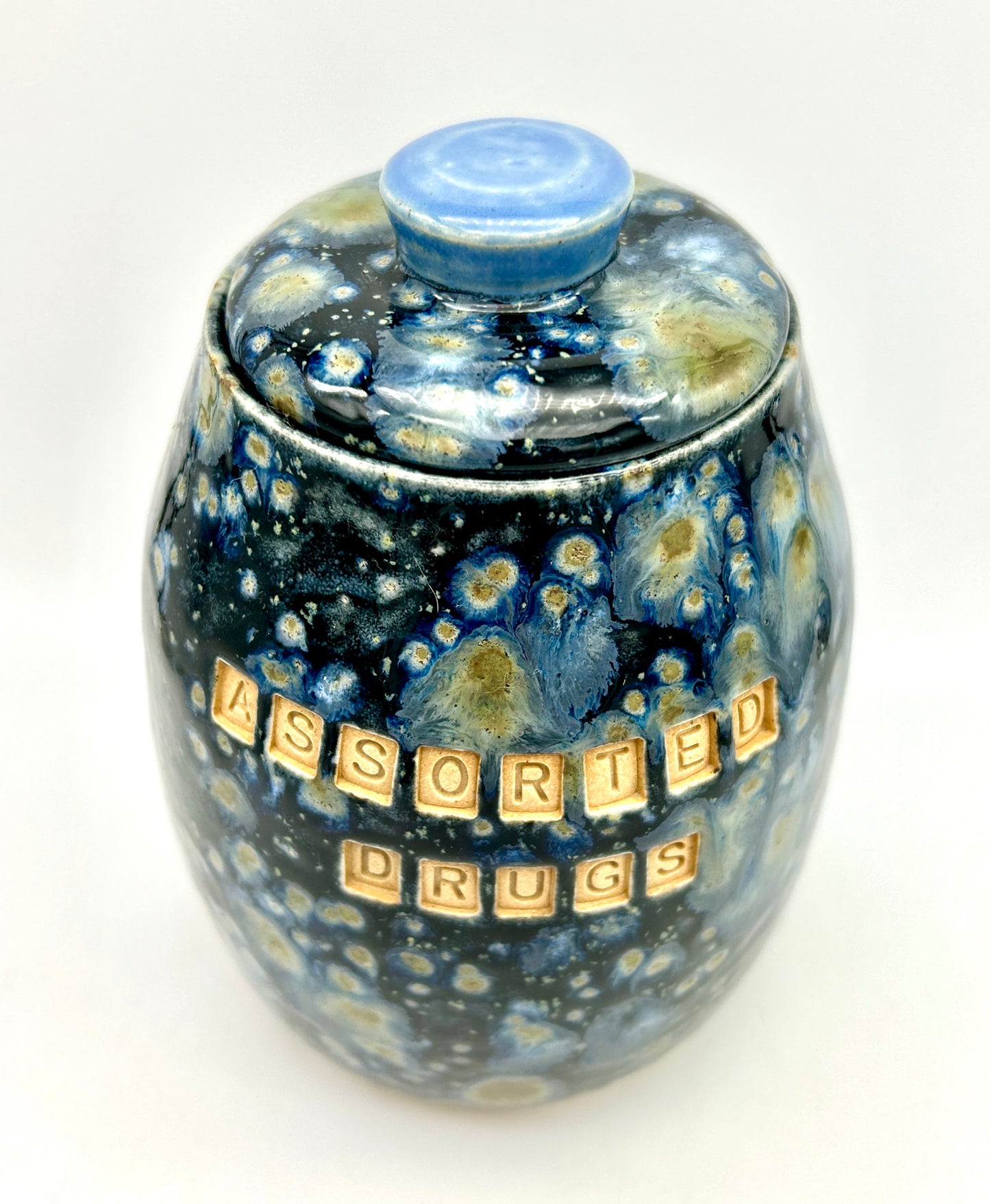 'Assorted drugs' lidded pot in galaxy glazes