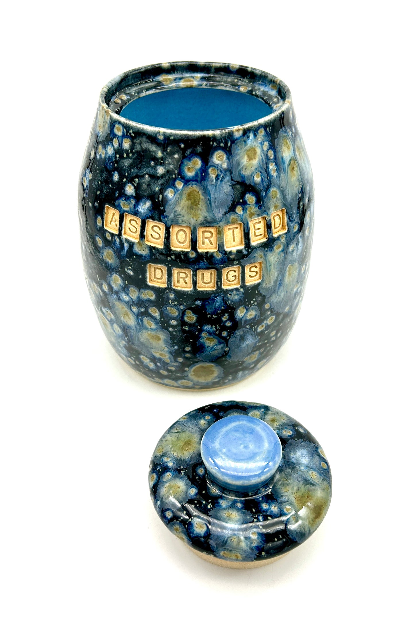 'Assorted drugs' lidded pot in galaxy glazes