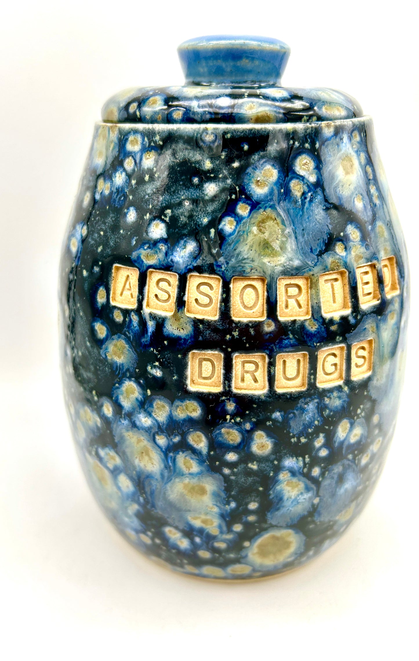 'Assorted drugs' lidded pot in galaxy glazes