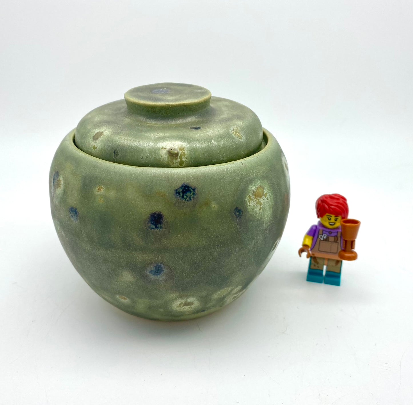 SECOND Little round pot in mottled greens