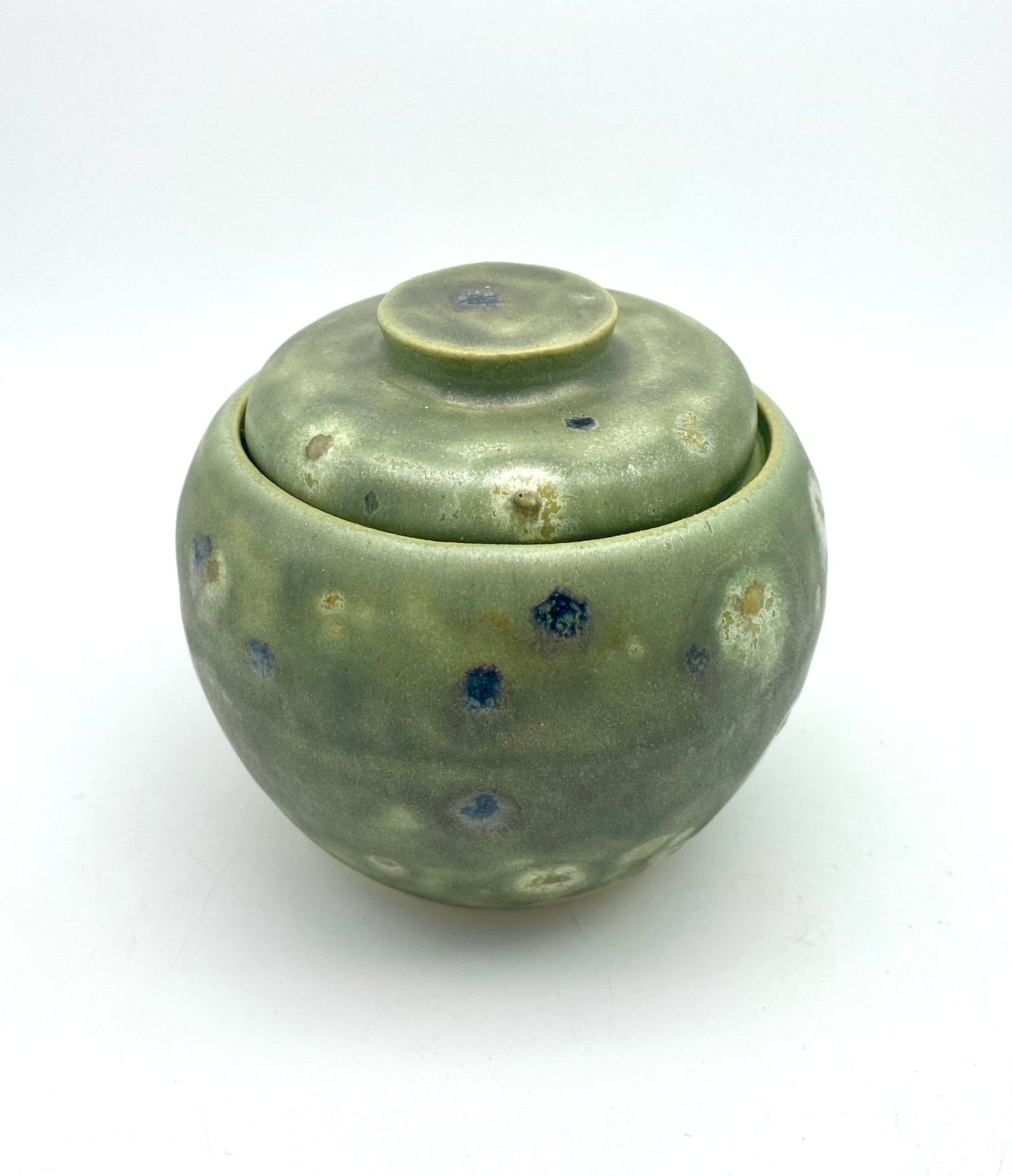 SECOND Little round pot in mottled greens