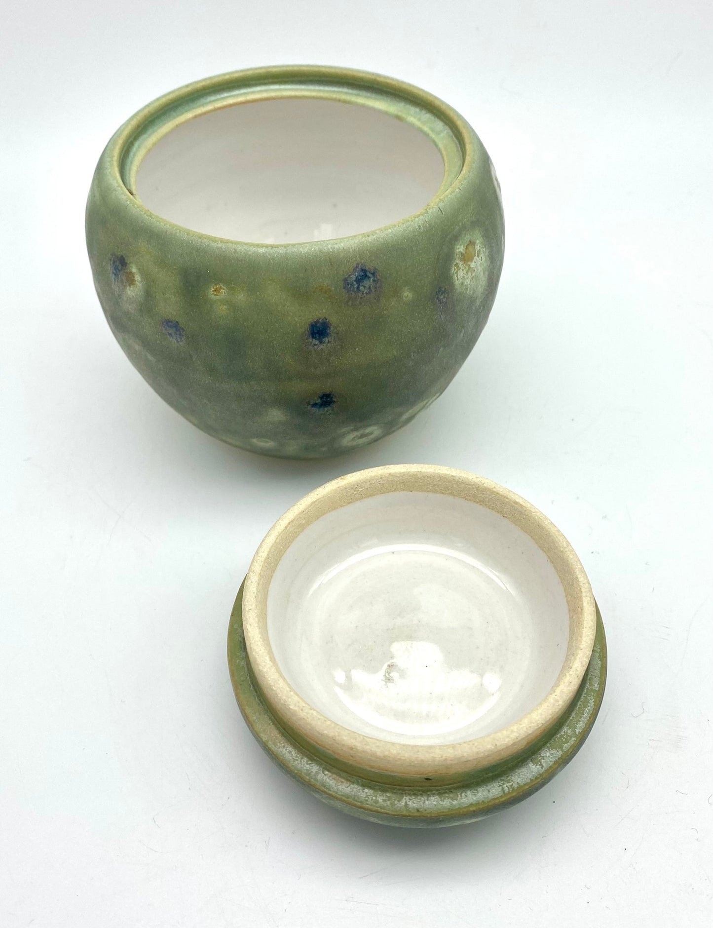 SECOND Little round pot in mottled greens