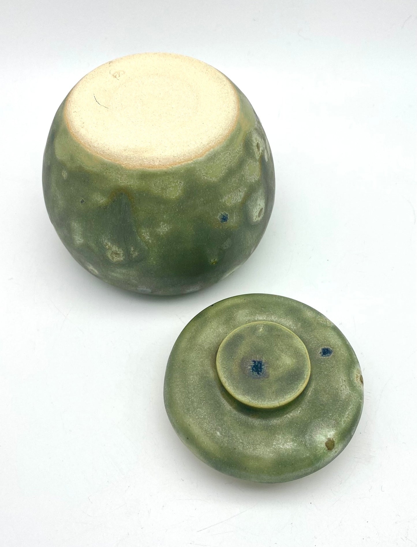 SECOND Little round pot in mottled greens