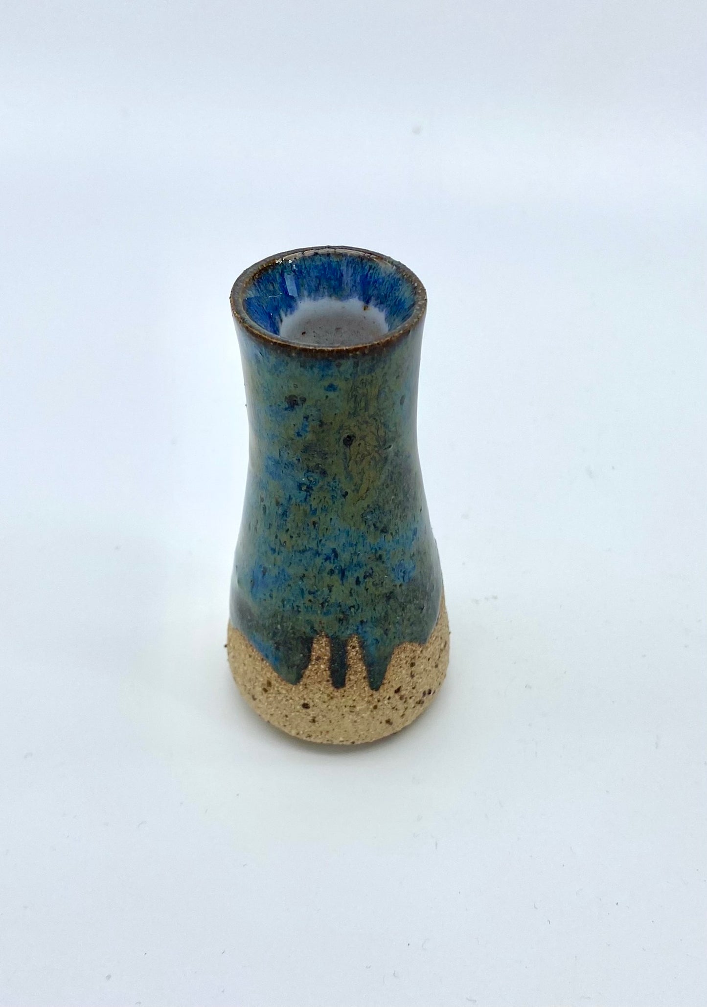 SECOND Micro bud vase in toasty clay with blue glazes