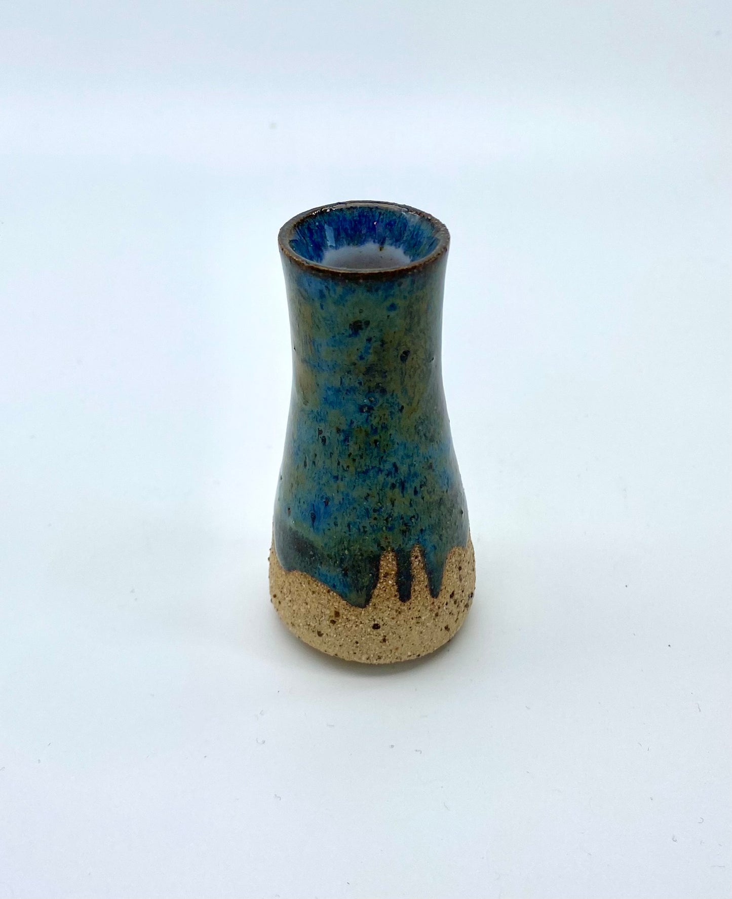 SECOND Micro bud vase in toasty clay with blue glazes