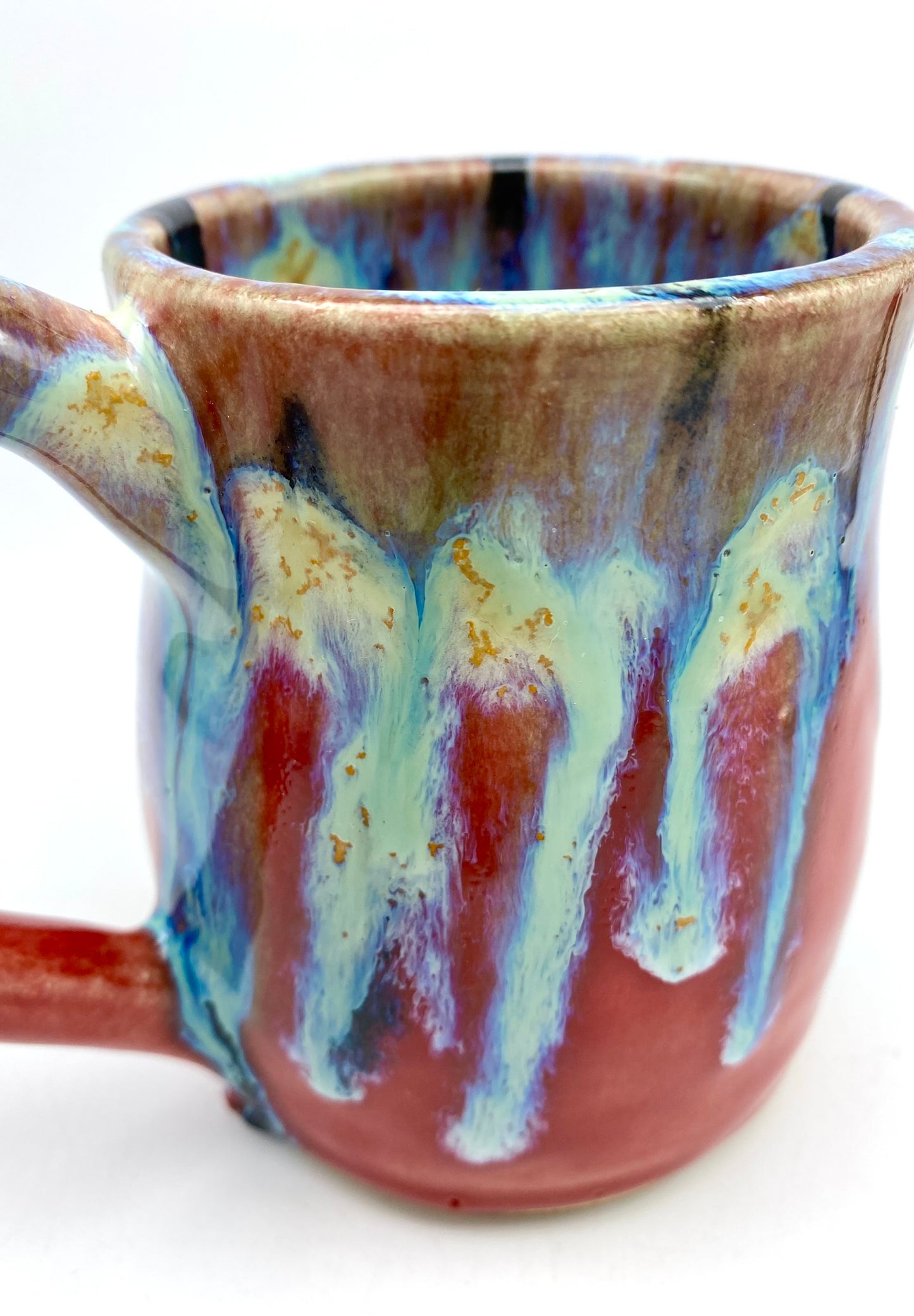 SECOND Mug in red with vibrant glaze drips