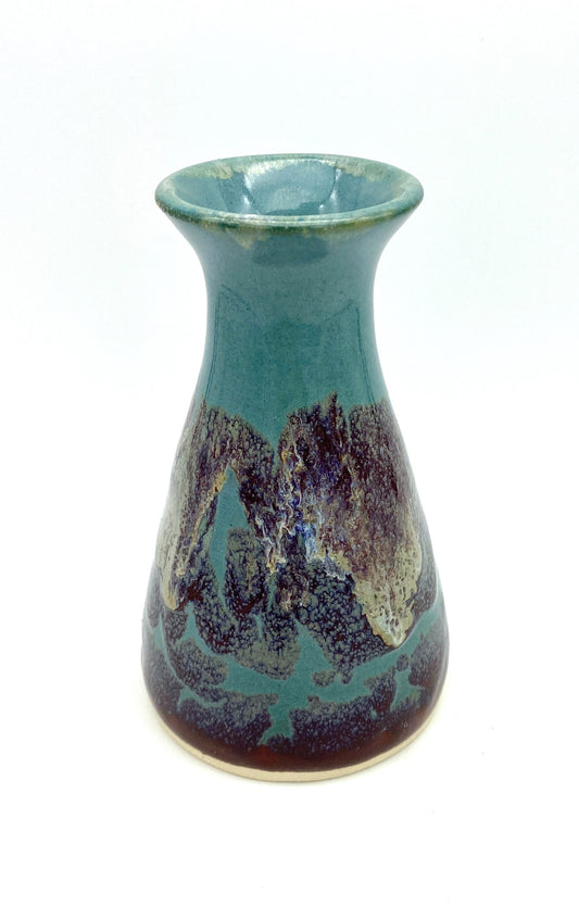 SECOND Small vase in greens and purple-reds