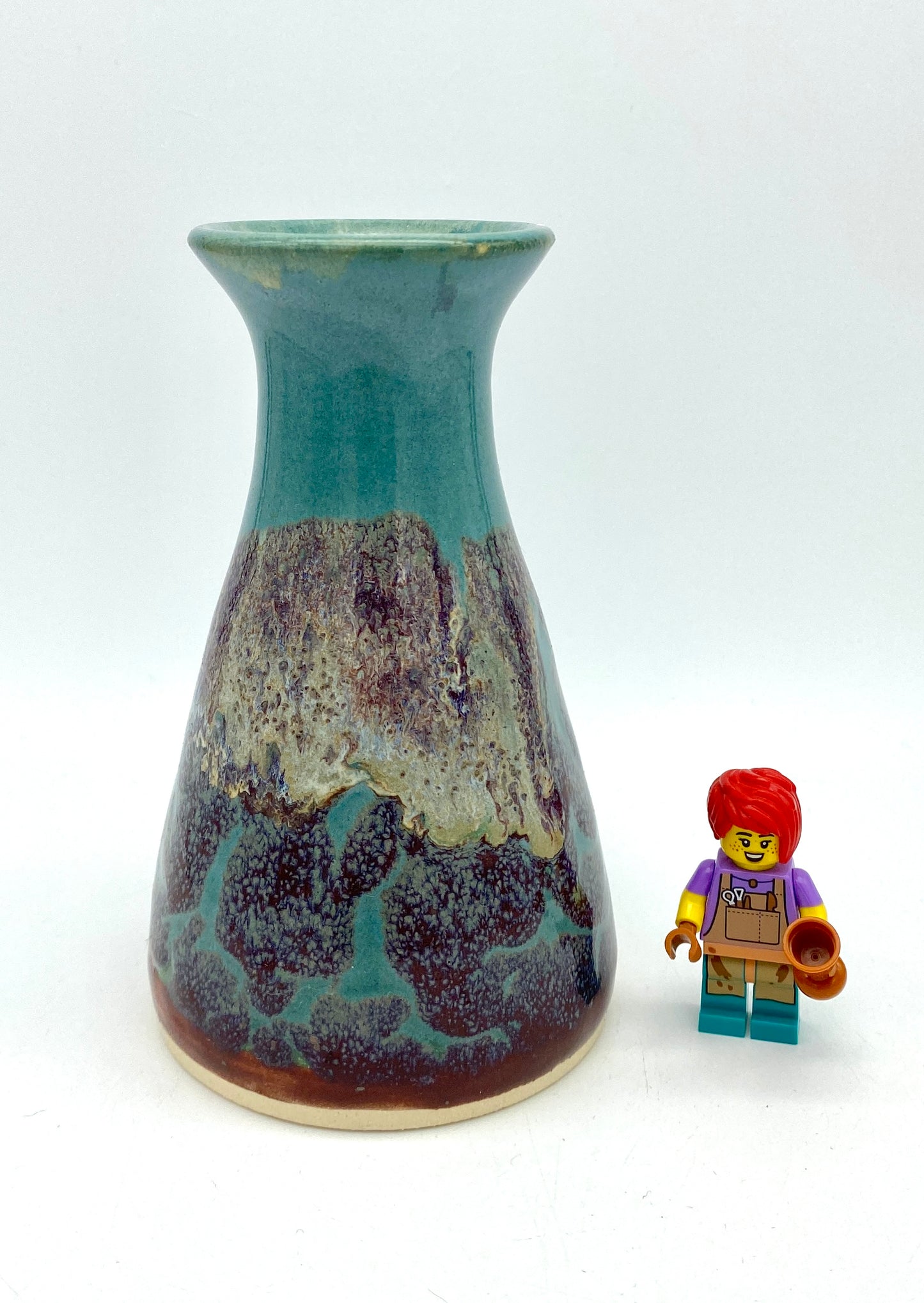 SECOND Small vase in greens and purple-reds