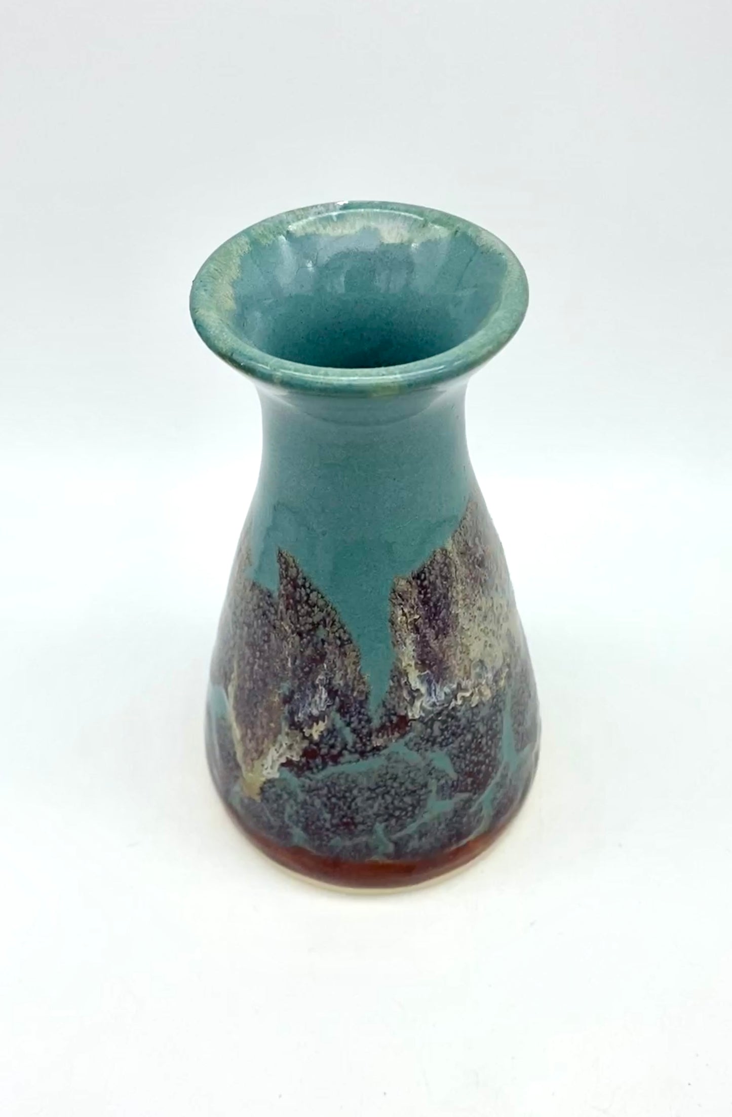 SECOND Small vase in greens and purple-reds