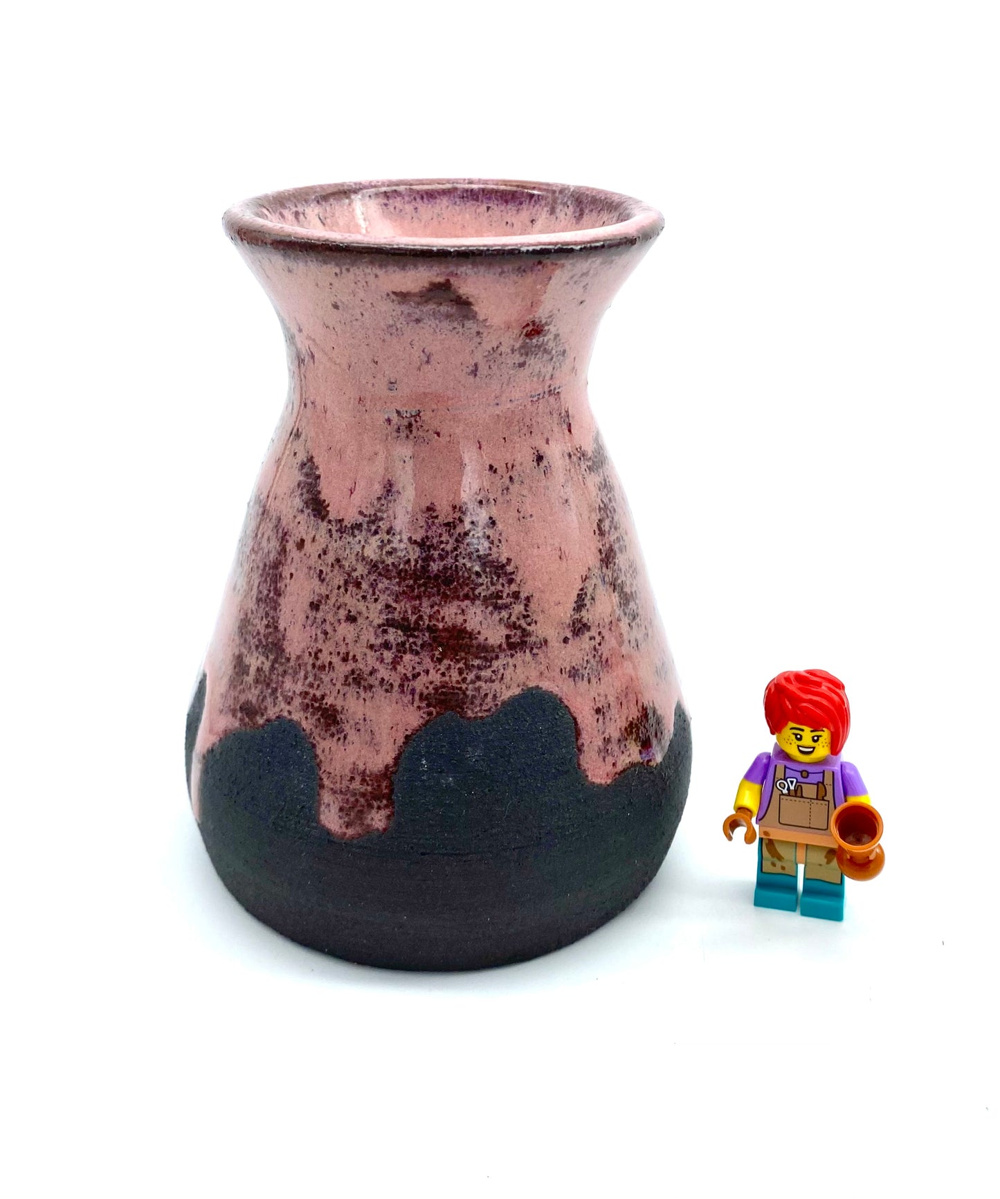 Vase in special black clay with pink glazes