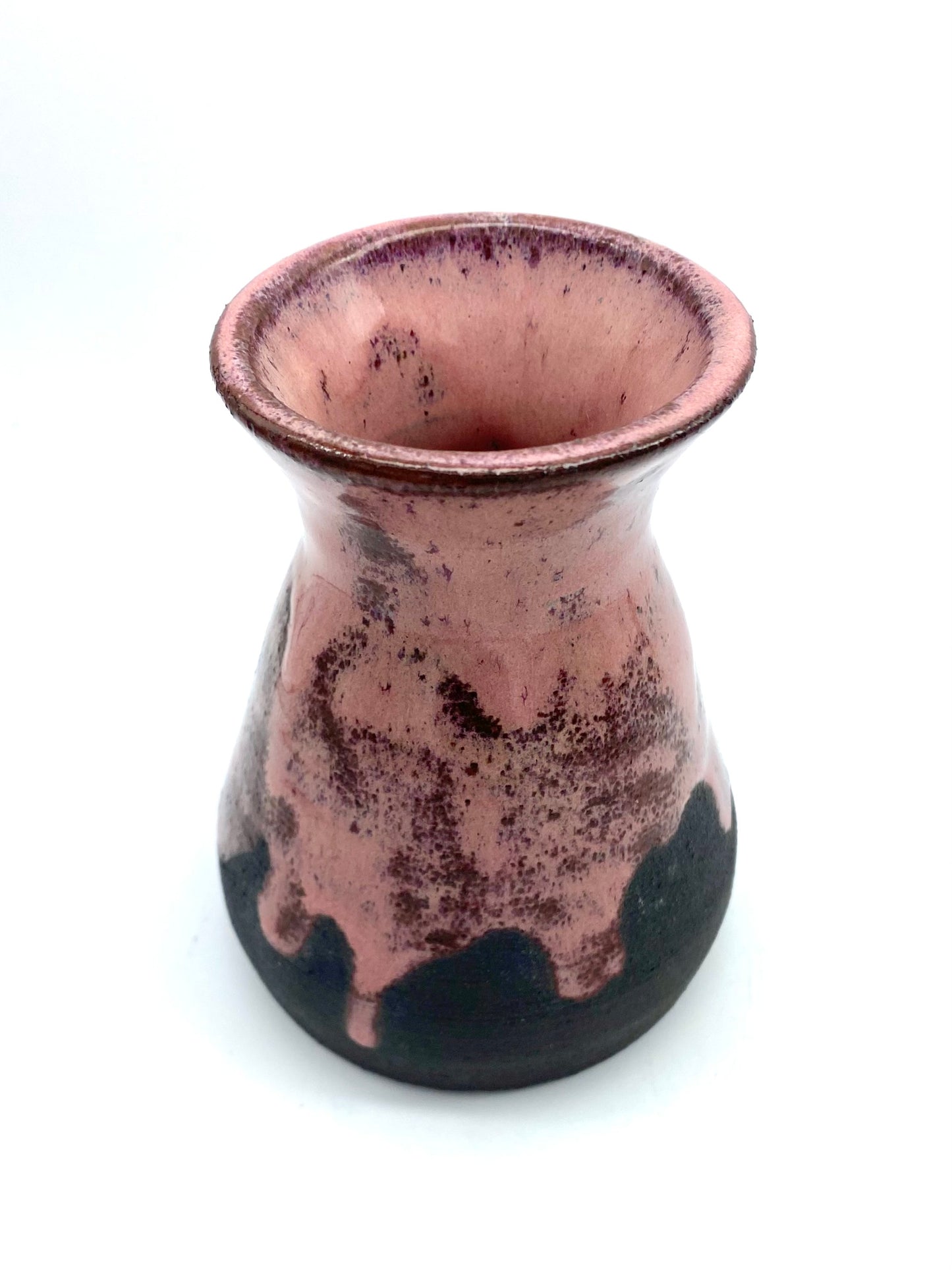 Vase in special black clay with pink glazes