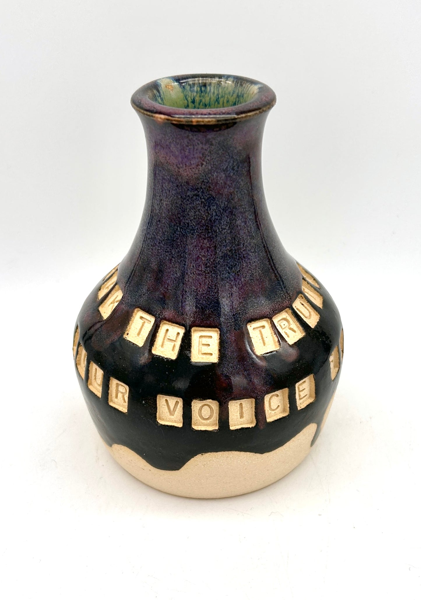 'Speak the truth, even if your voice shakes' bud vase in dark purples