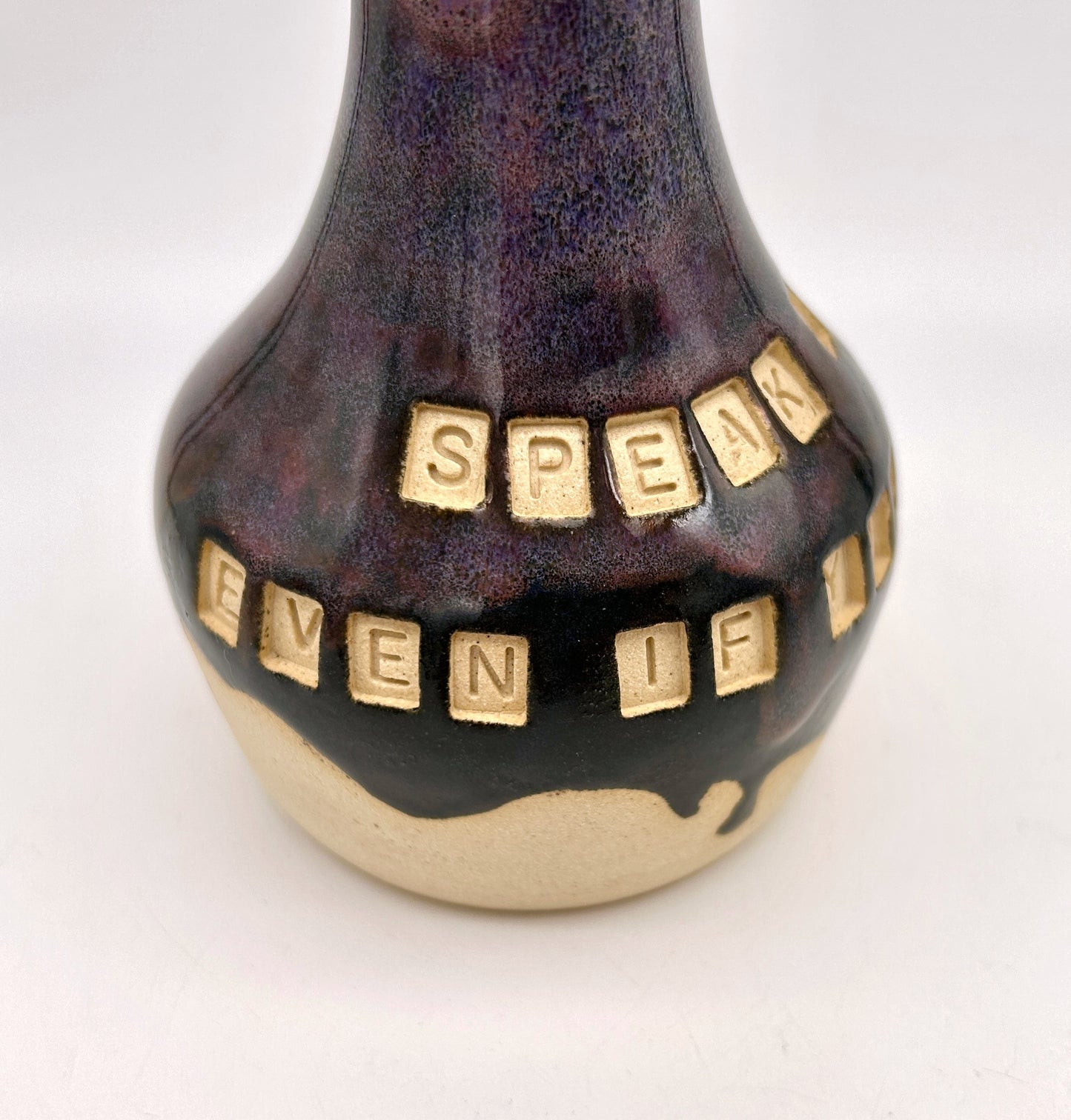 'Speak the truth, even if your voice shakes' bud vase in dark purples