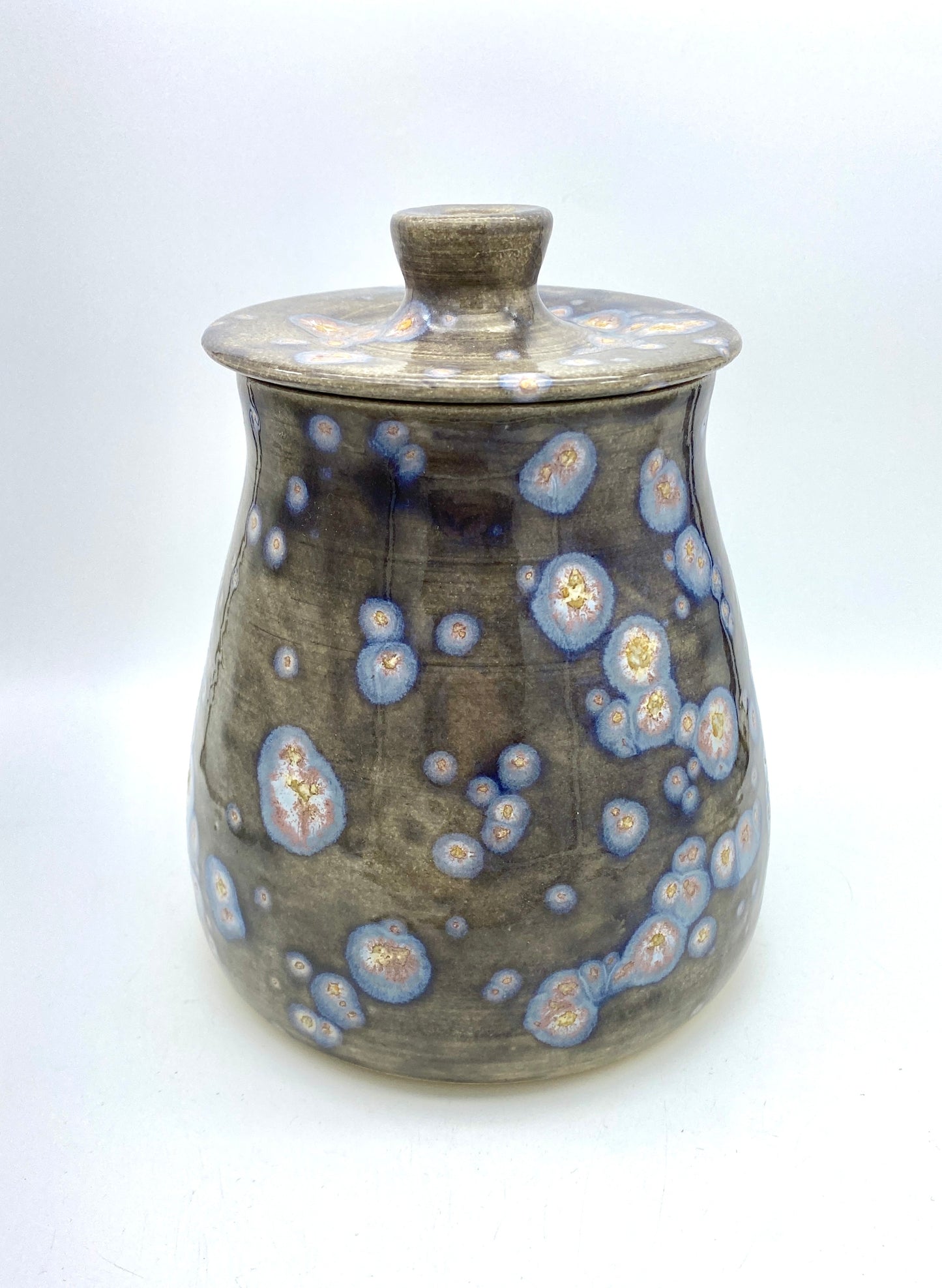 SECOND Large lidded pot in galaxy glazes