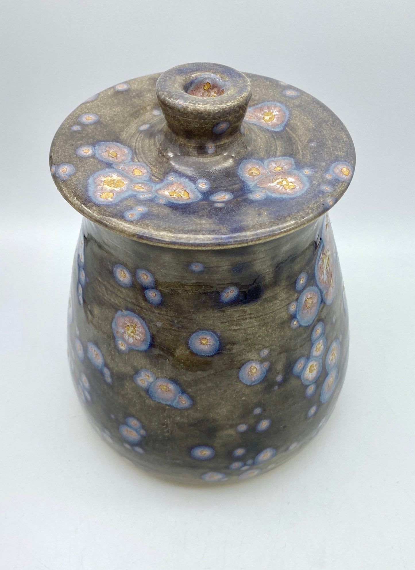 SECOND Large lidded pot in galaxy glazes