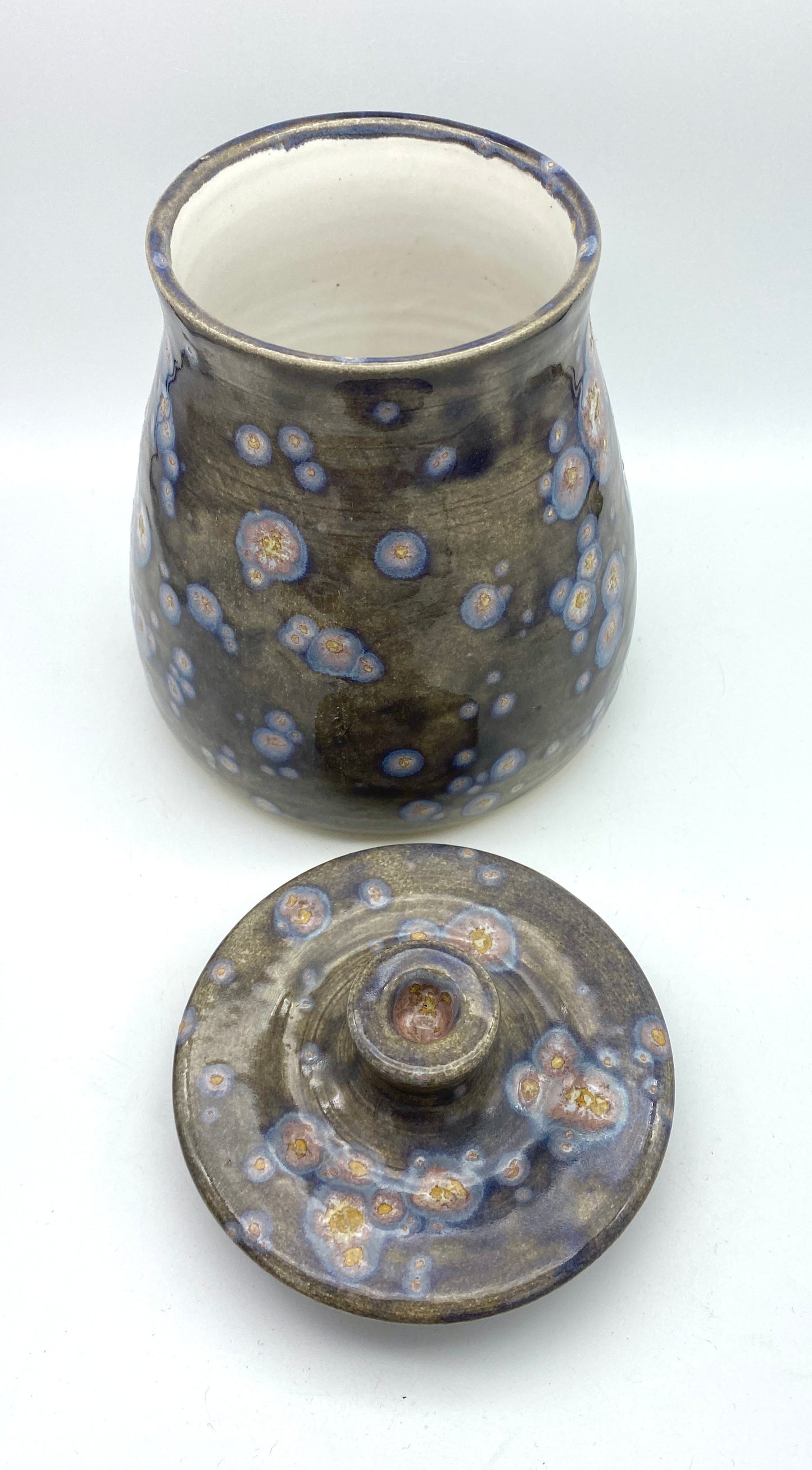 SECOND Large lidded pot in galaxy glazes