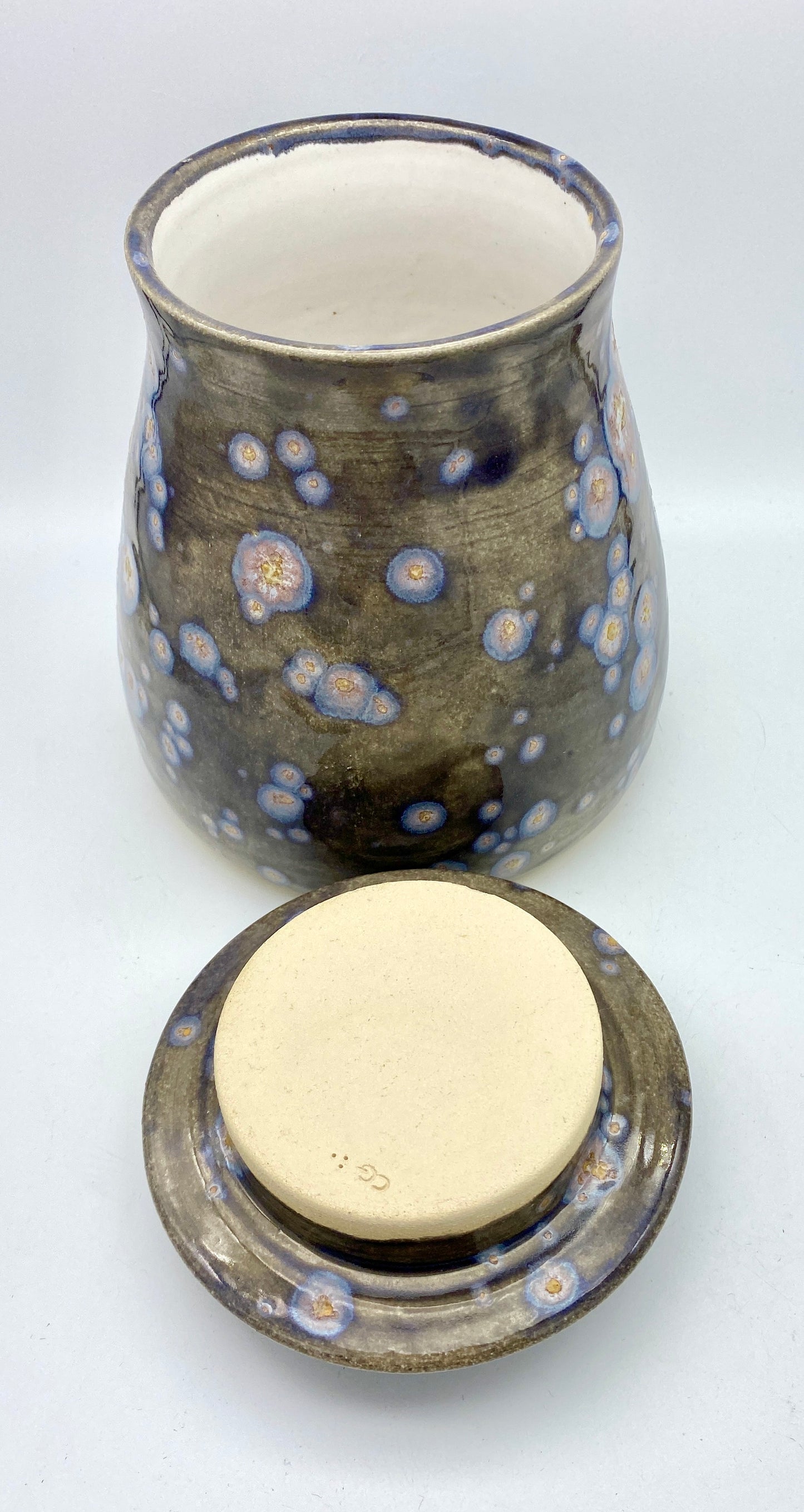 SECOND Large lidded pot in galaxy glazes