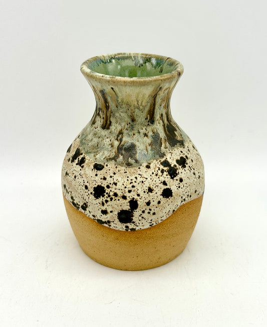 Bud vase in matte speckled creams and greens