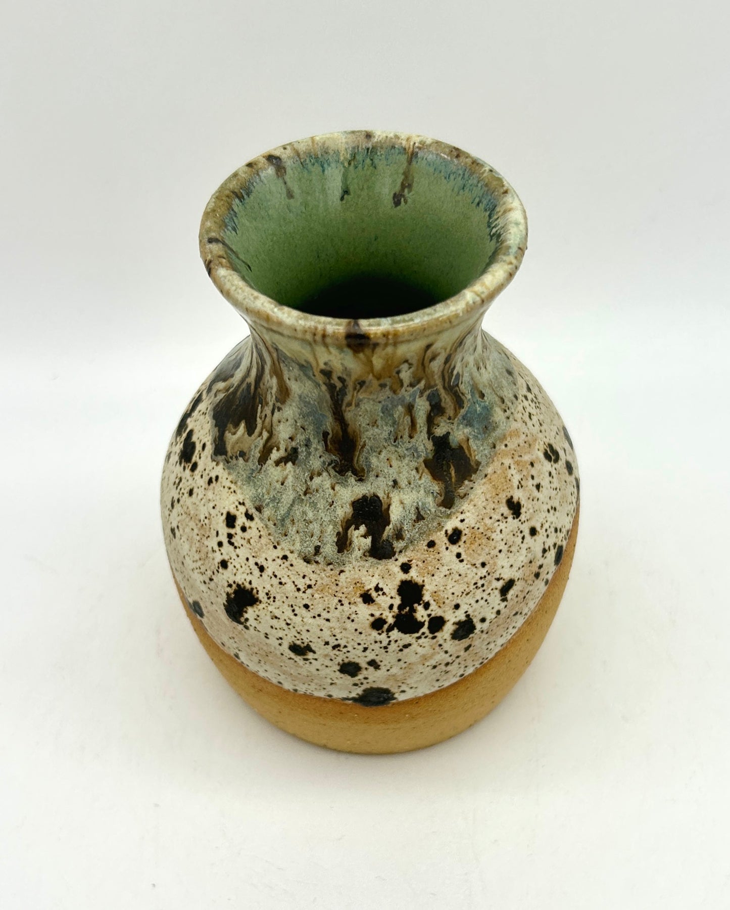 Bud vase in matte speckled creams and greens