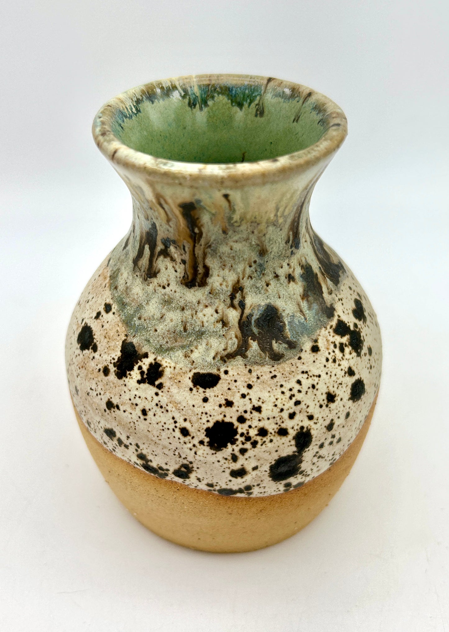 Bud vase in matte speckled creams and greens