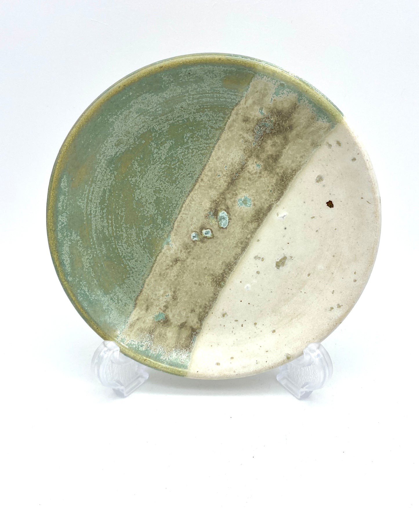 Mini plate in semi-matte speckled sage greens