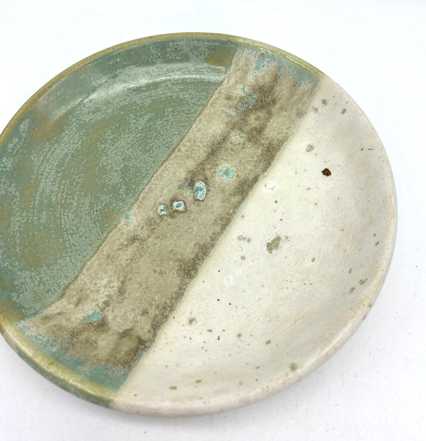 Mini plate in semi-matte speckled sage greens