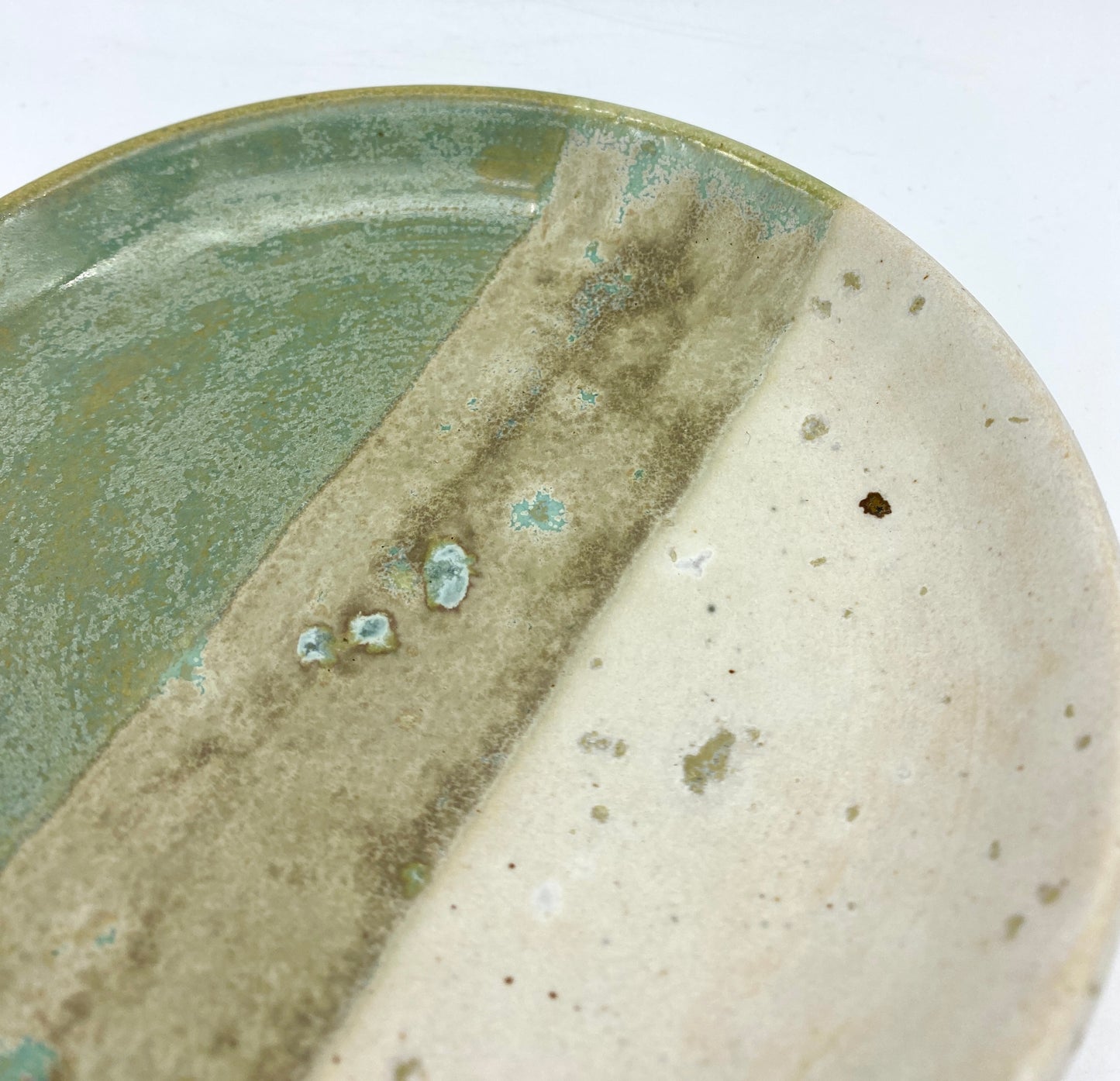 Mini plate in semi-matte speckled sage greens