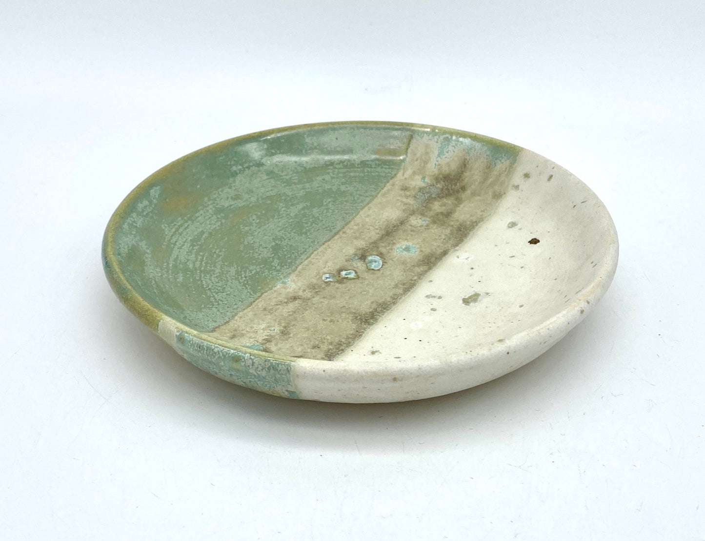 Mini plate in semi-matte speckled sage greens