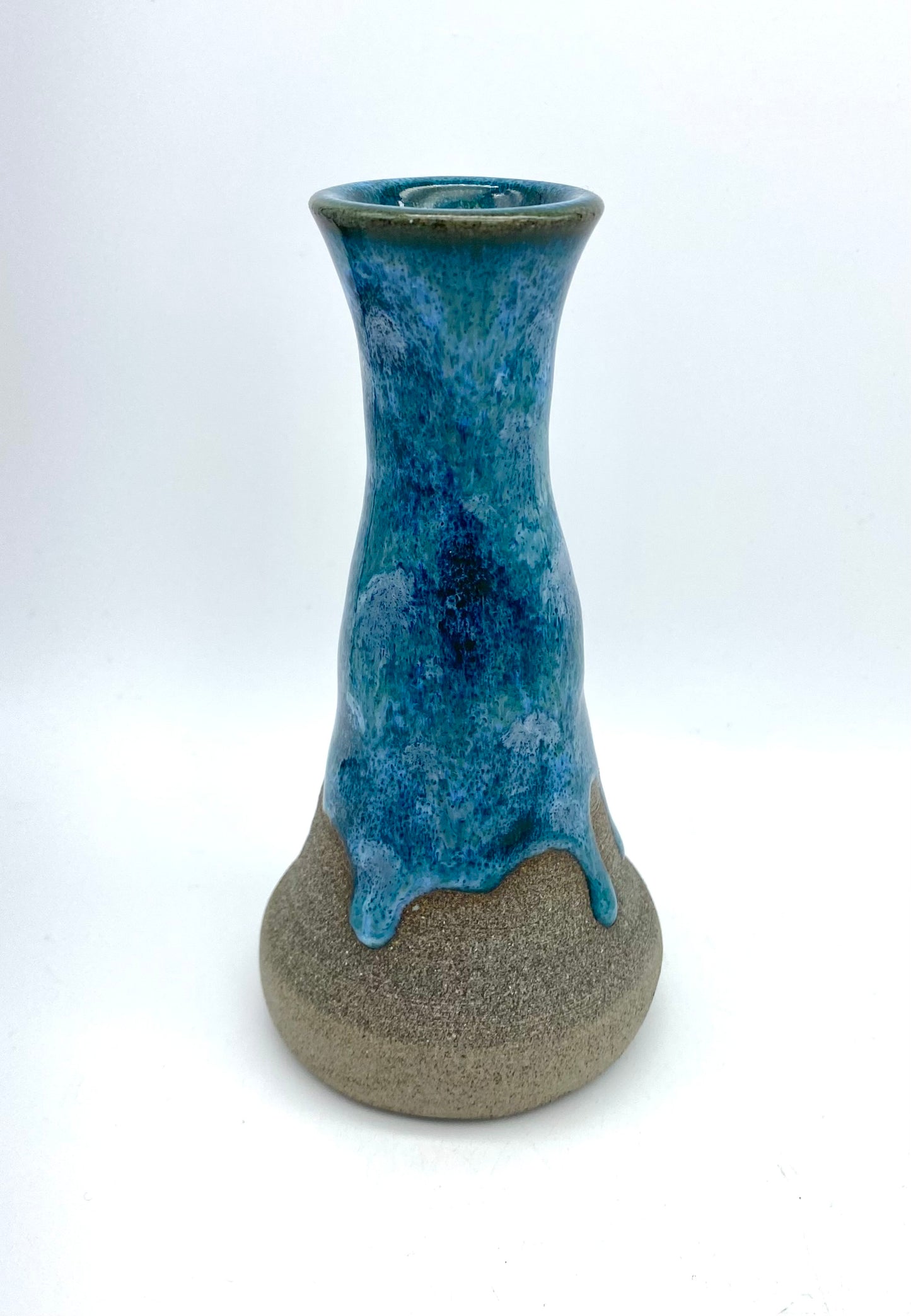 Stem vase in Scandi clay with flowing blues