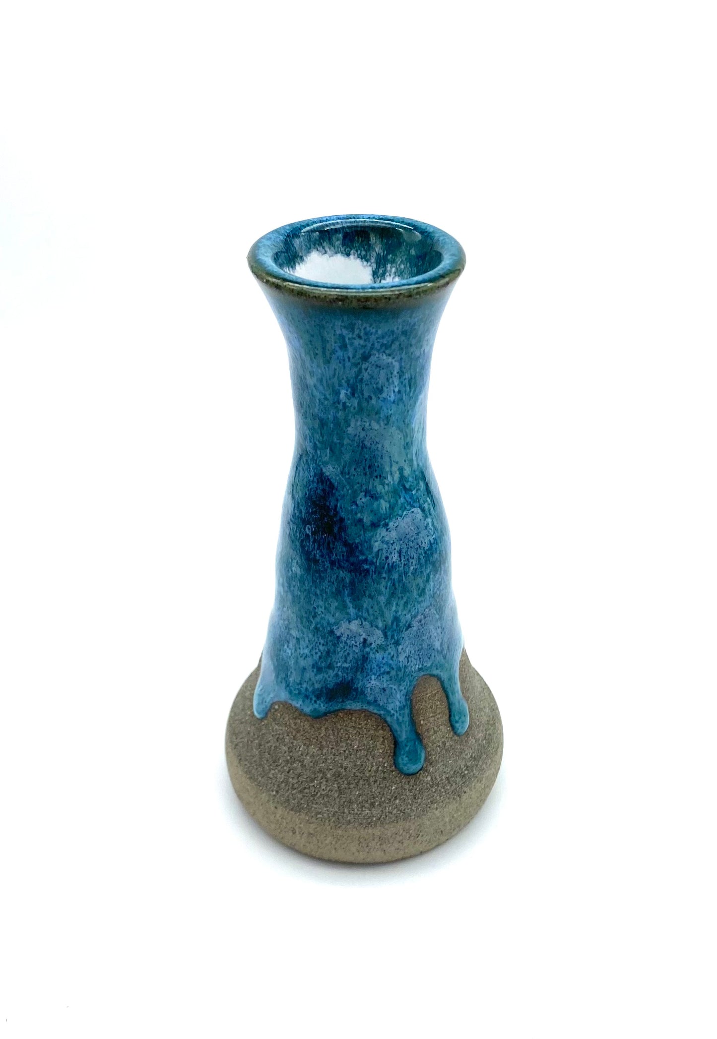 Stem vase in Scandi clay with flowing blues