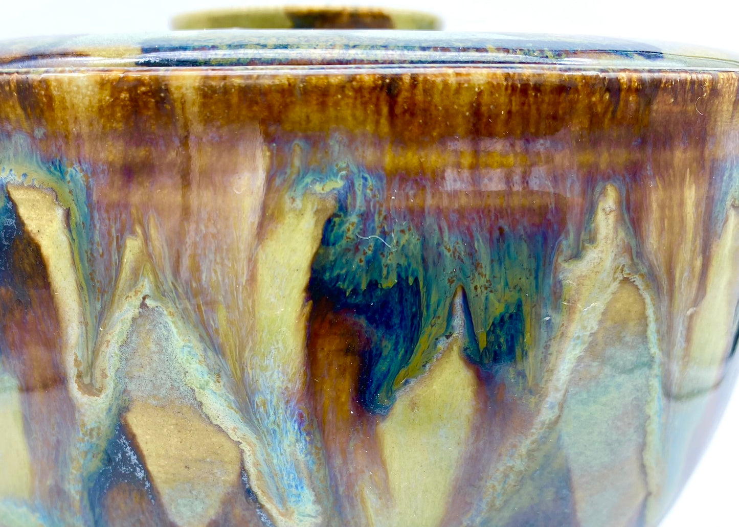 SECOND Lidded pot in beautiful 'aqua falls' glazes