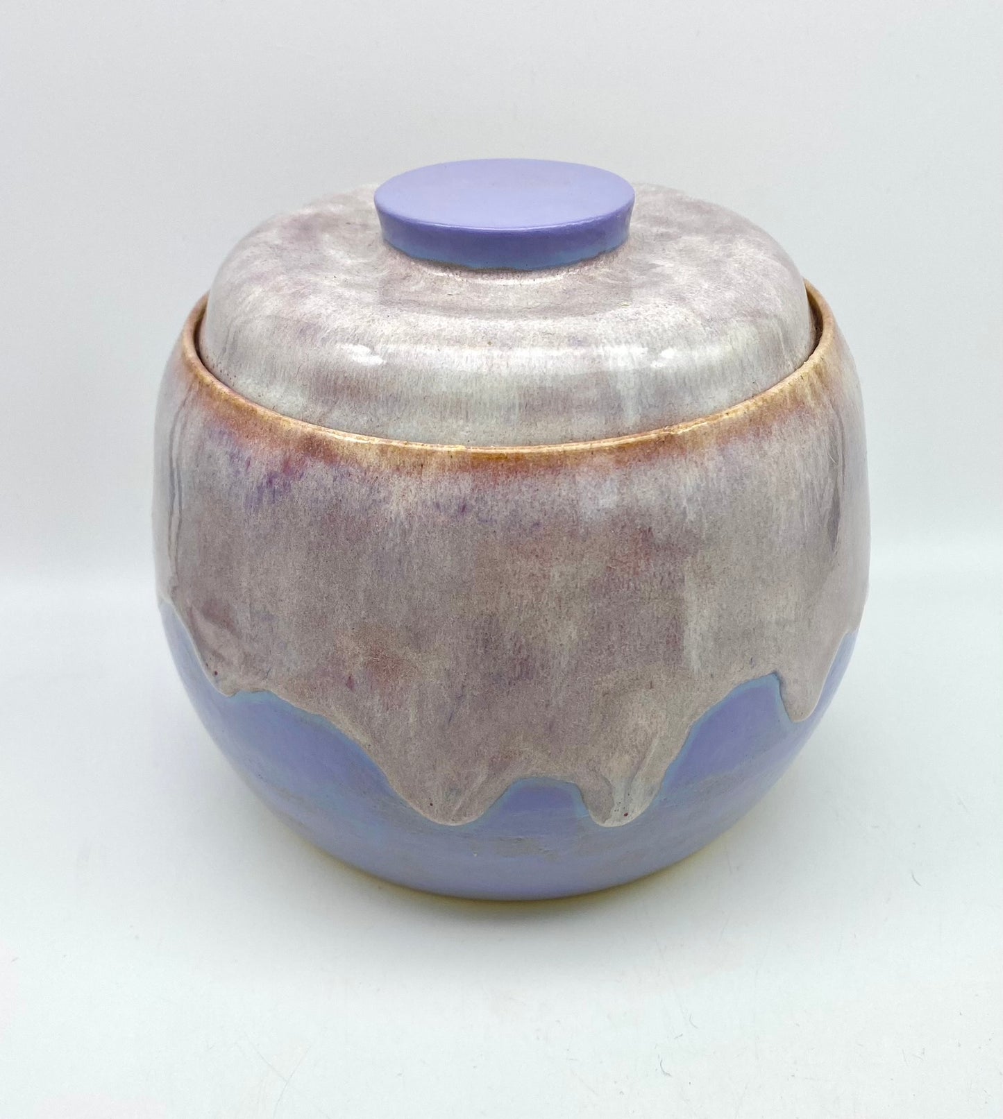 Lidded pot in lavenders and lilacs