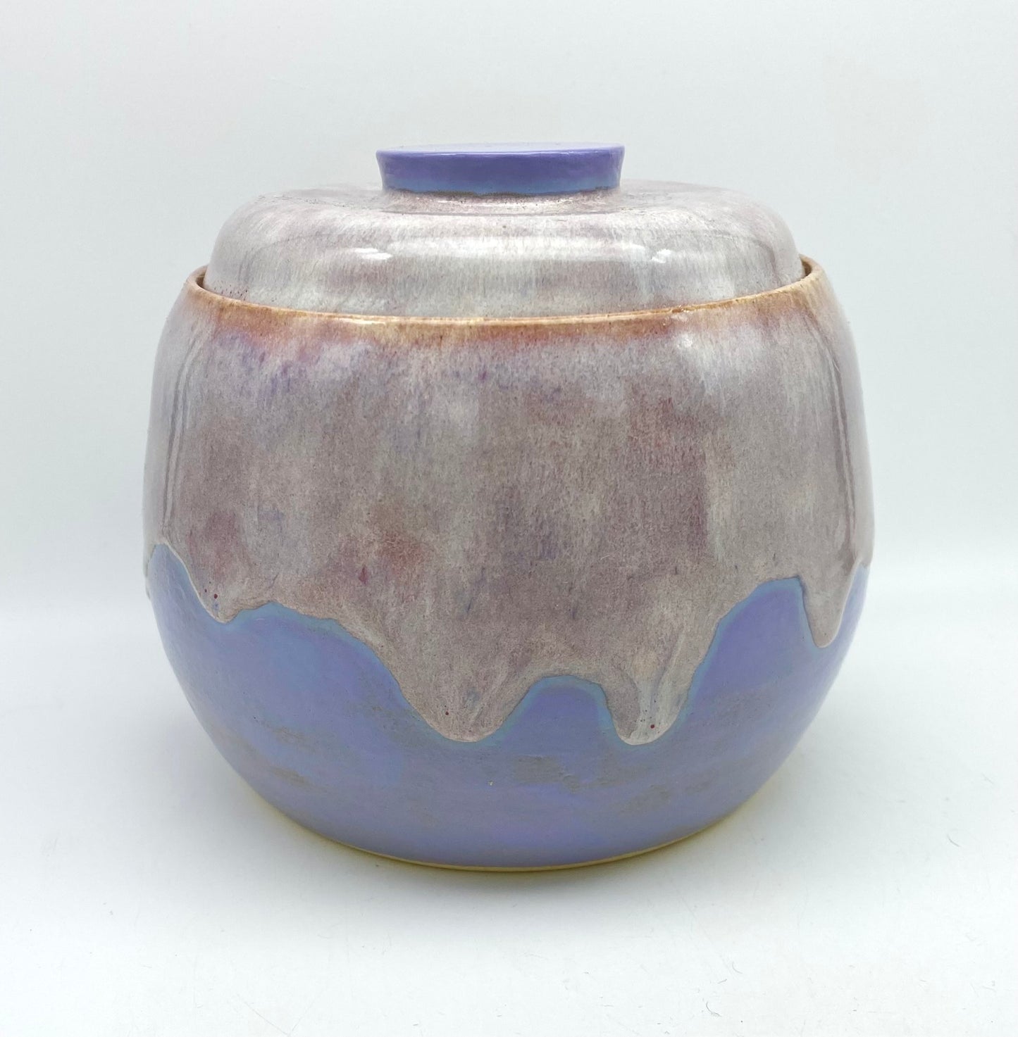 Lidded pot in lavenders and lilacs