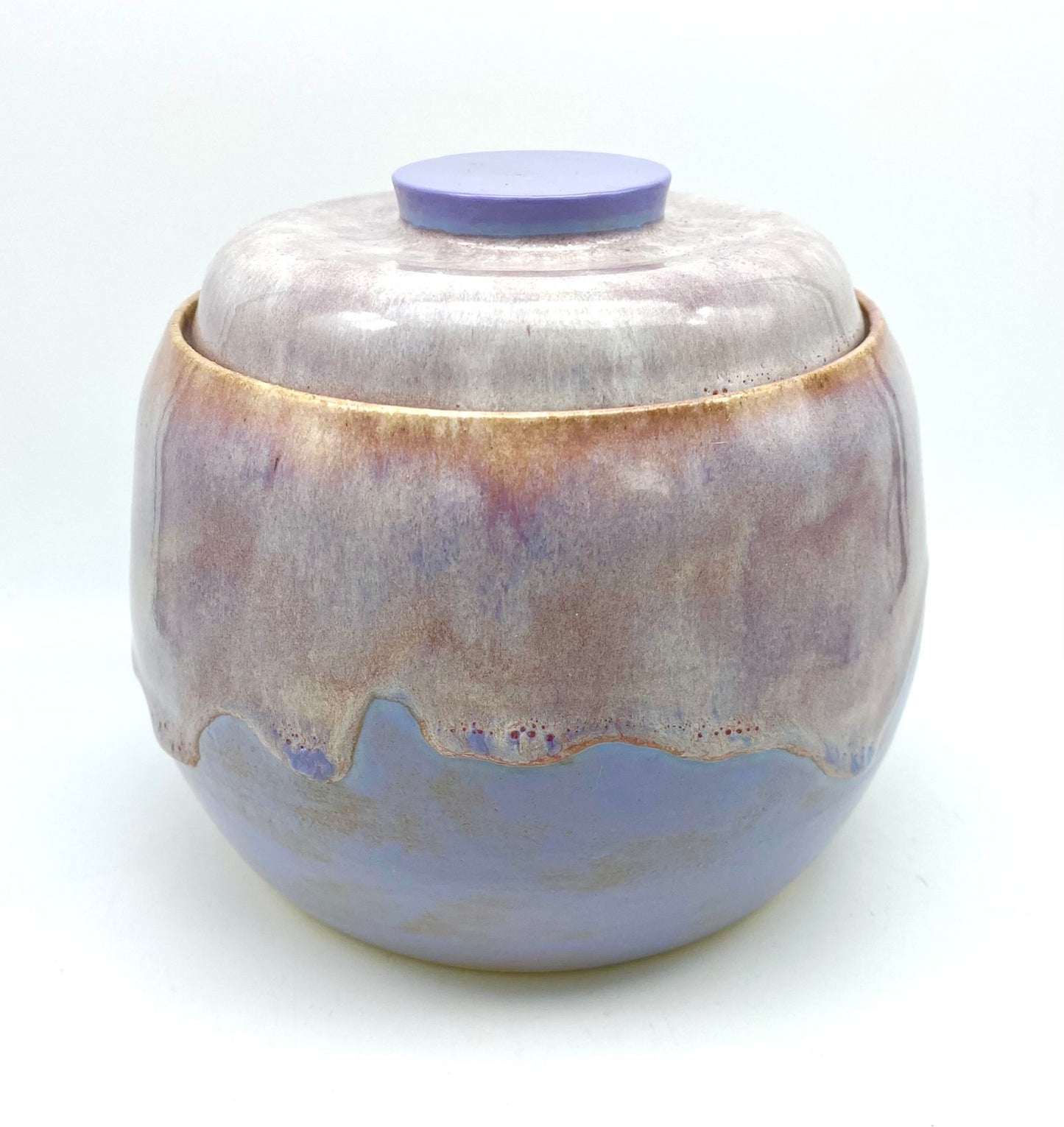 Lidded pot in lavenders and lilacs