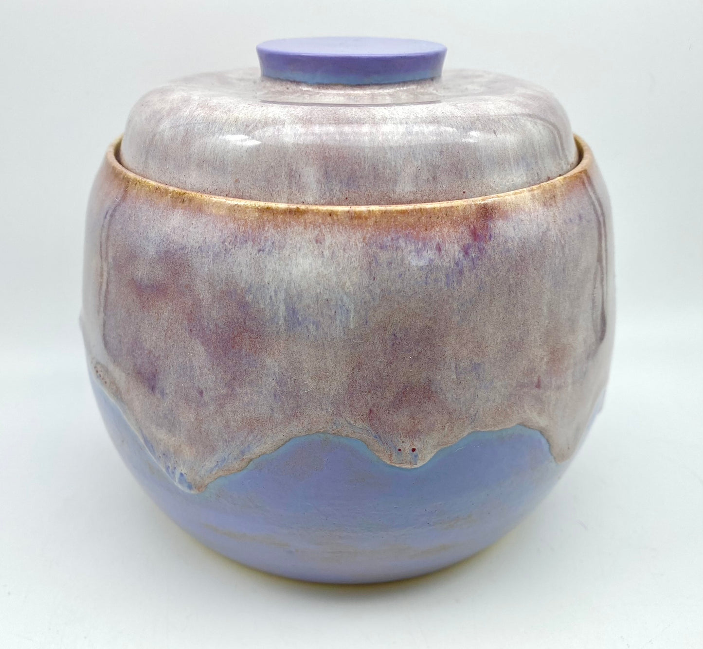 Lidded pot in lavenders and lilacs