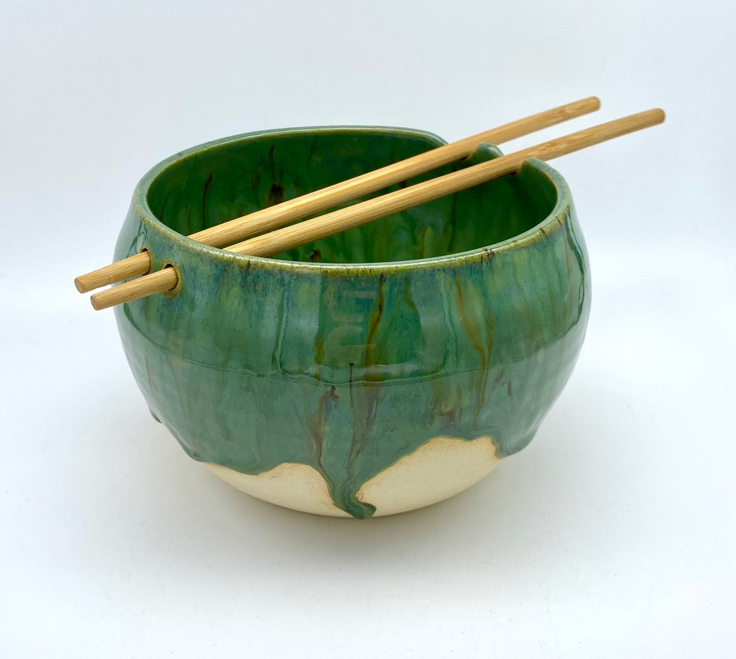 Chopstick bowl in beautiful dripping greens