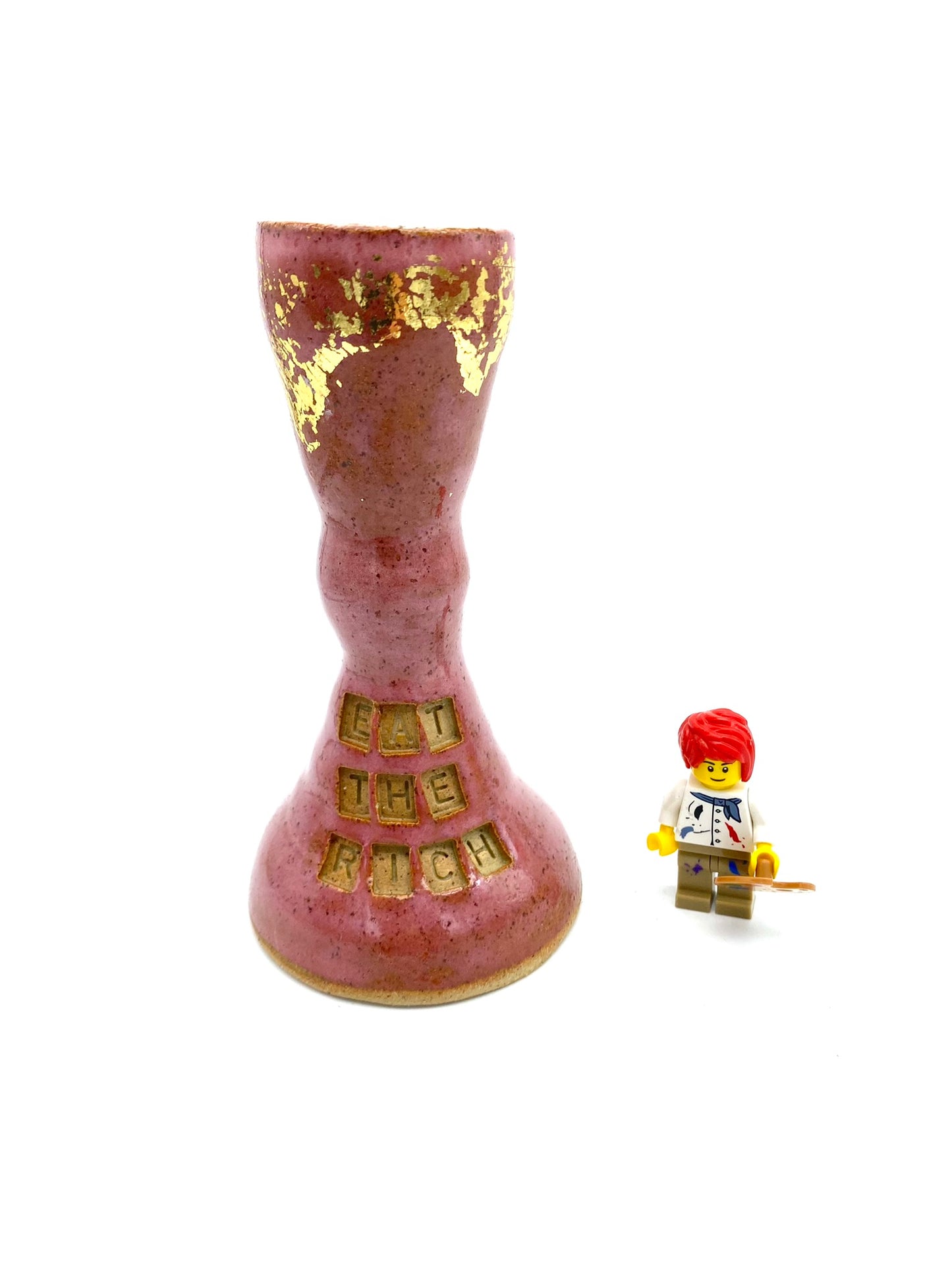 SECOND 'Eat the rich' small candlestick with gold leaf