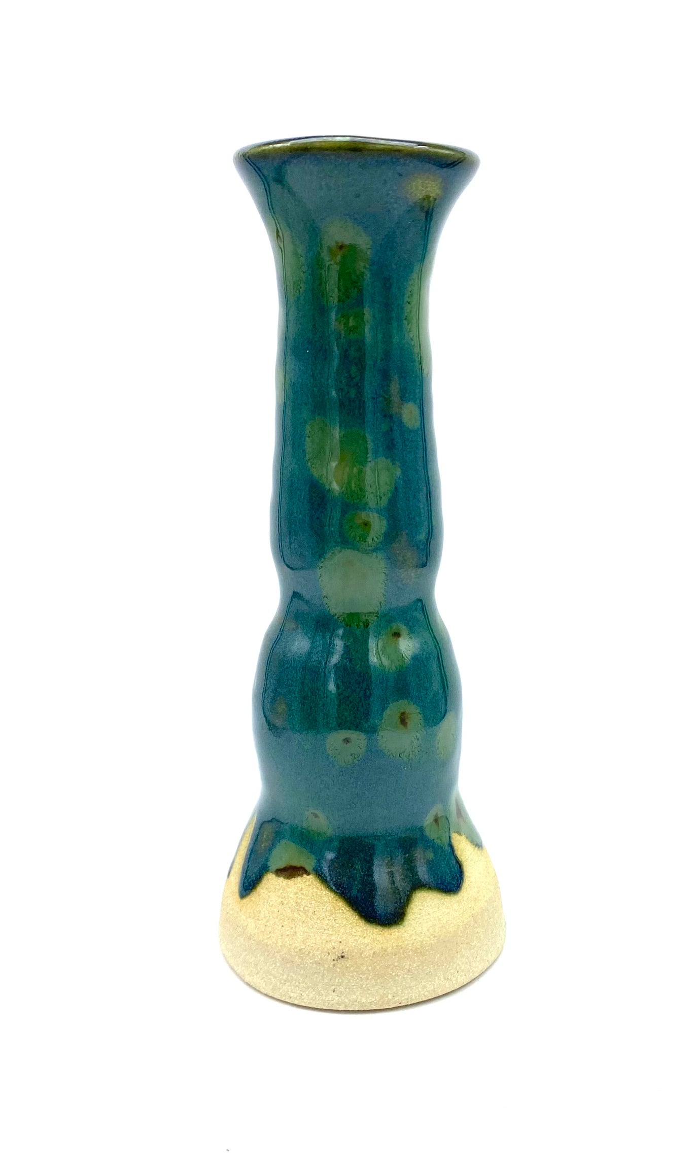 Tall candlestick or stem vase in greens