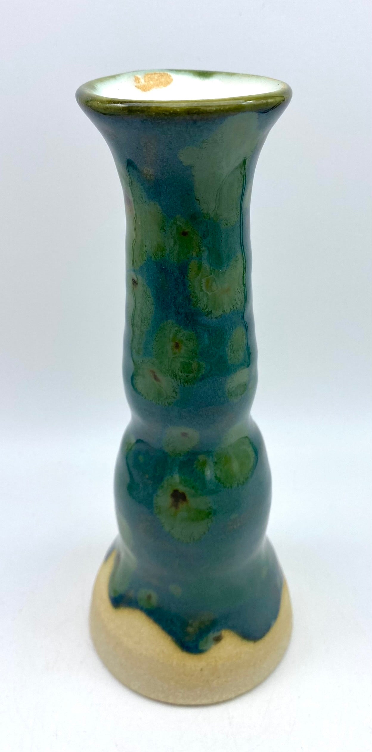 Tall candlestick or stem vase in greens