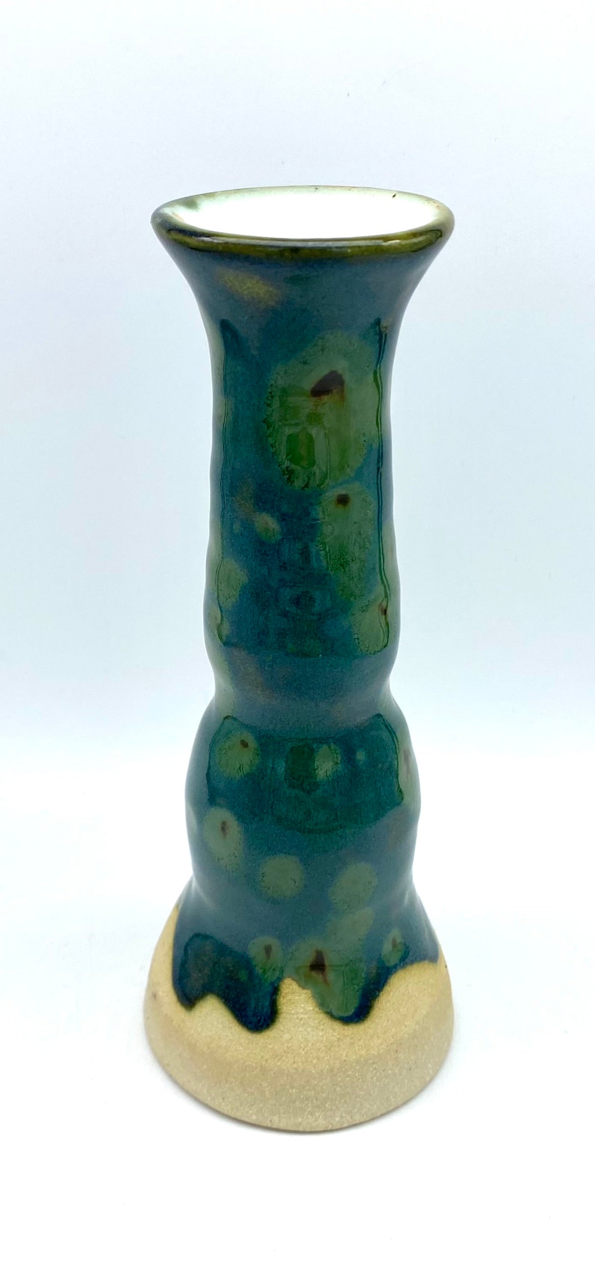 Tall candlestick or stem vase in greens