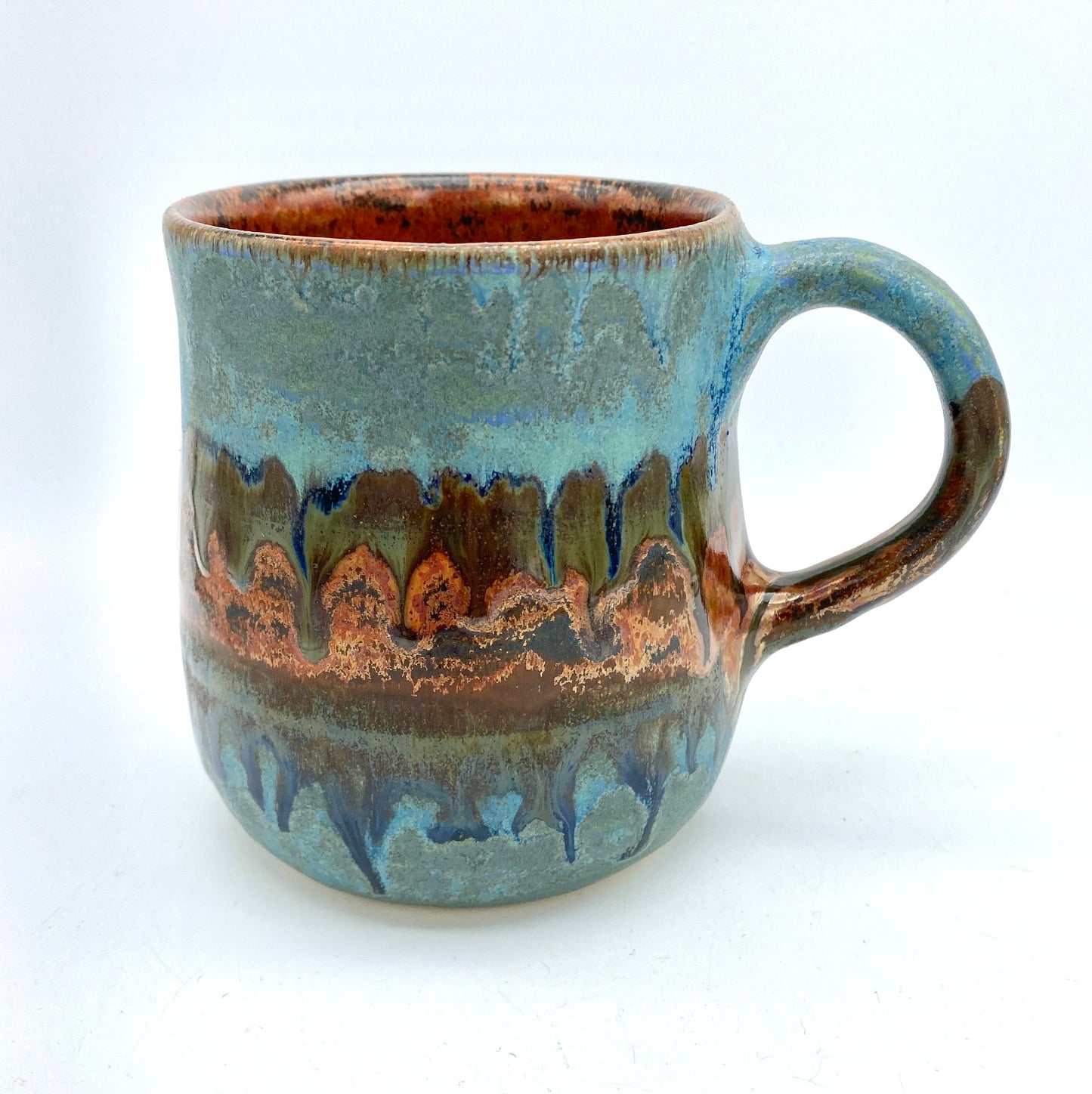 Stunning mug in blues and coppers