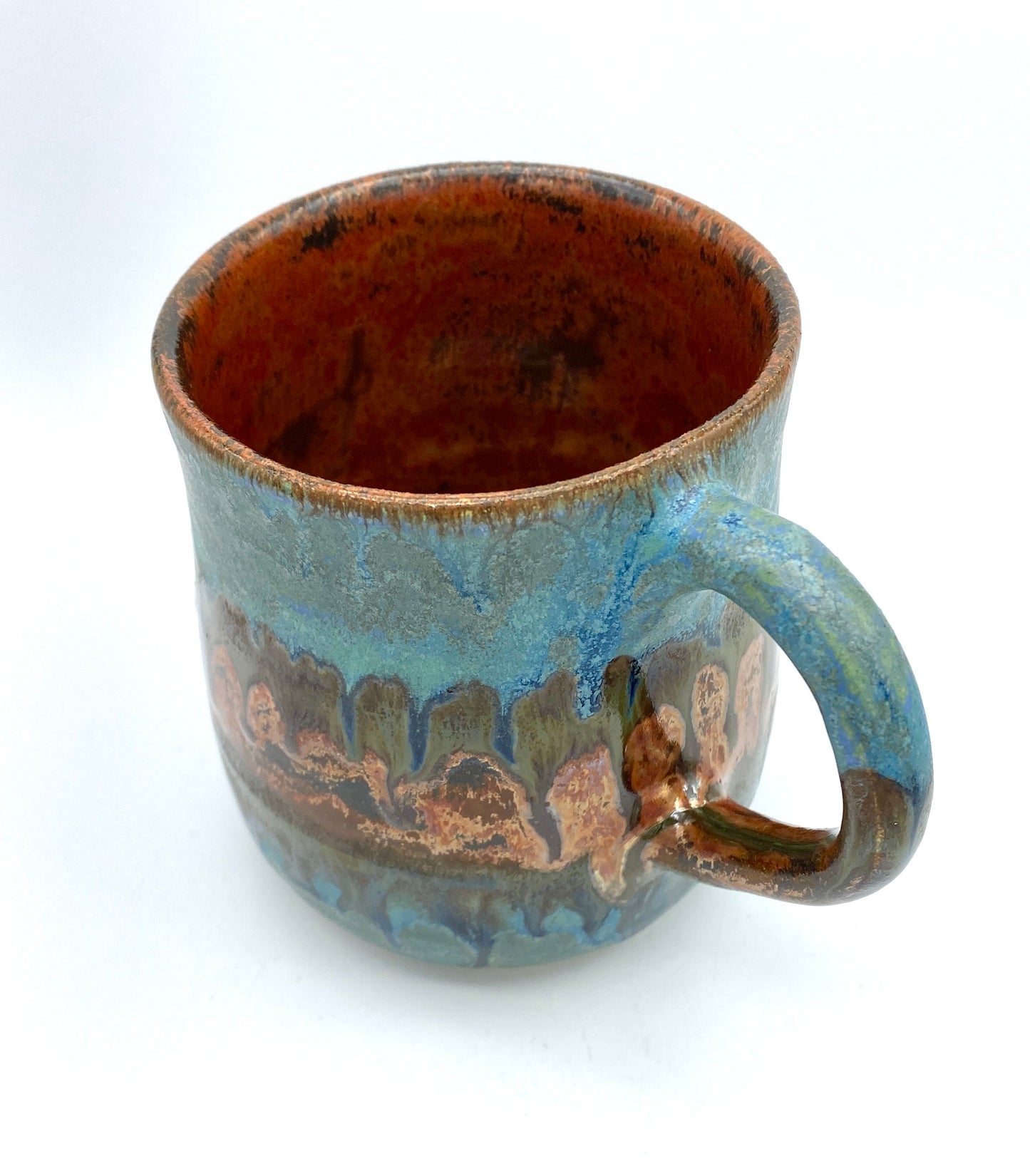 Stunning mug in blues and coppers